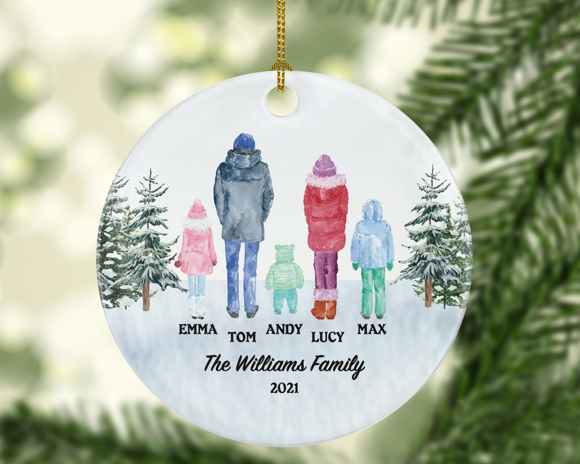 Winter Family Christmas Ornament - Personalized Gift for Family of 2 3 4 5 Custom Names of Family with Kids Xmas
