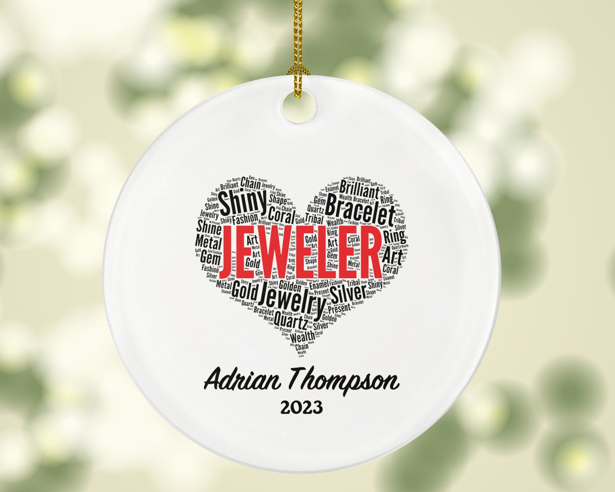 Jeweler Christmas Ornament Personalized - Custom Jewelry Bracelet Gold Silver Metal Shine