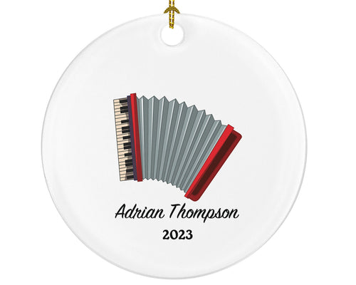 Accordion Instrument Watercolor Design Christmas Ornament Personalized - Musical Instrument Player Music Lover Holiday Gift for Musician