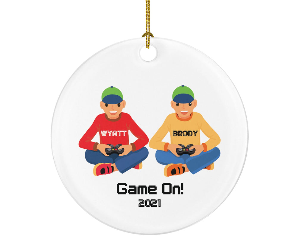 Personalized Video Game Player Gamer Boys Christmas Ornament - Best Friends Playing for Boy Controller Addict Hobby Joystick