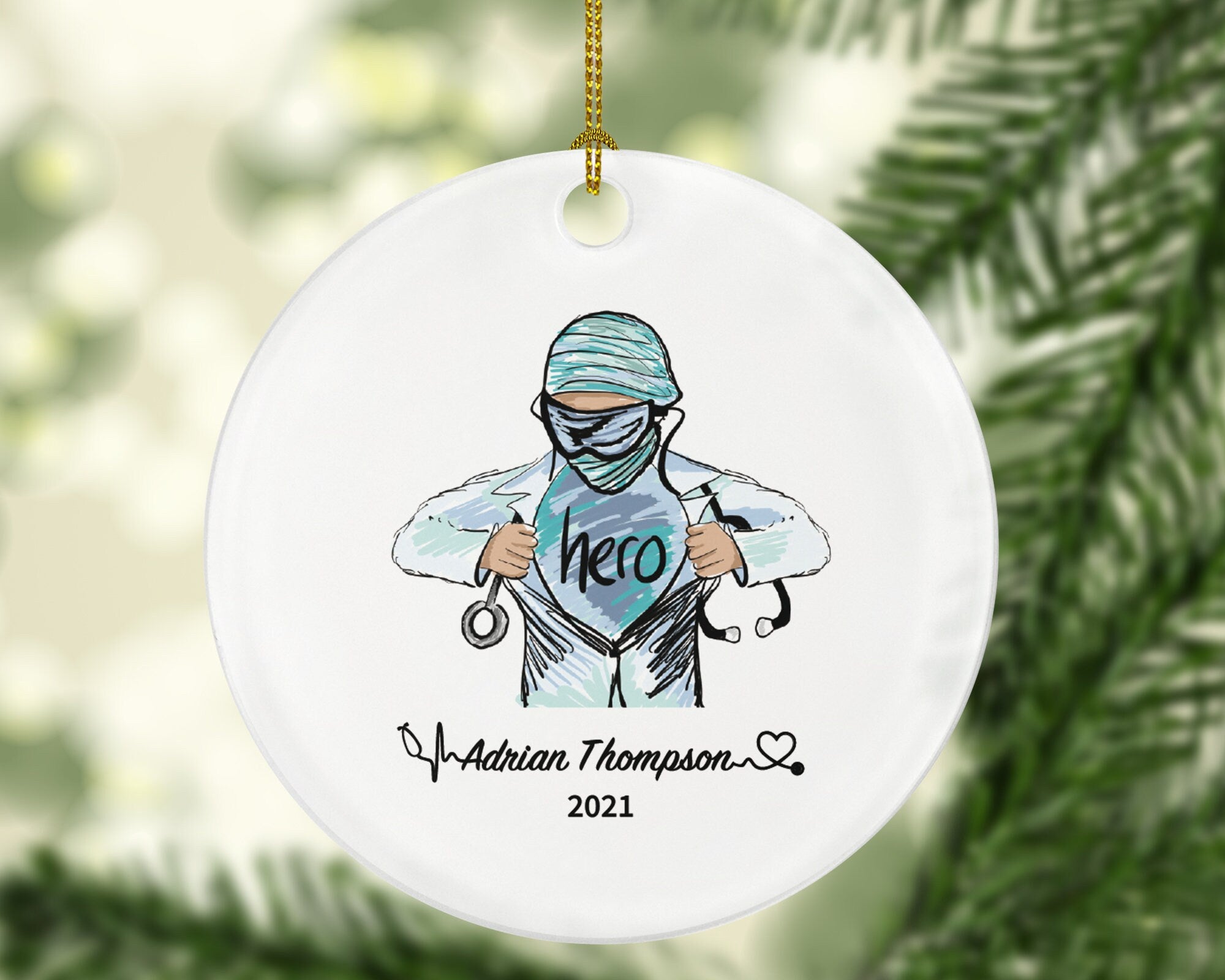 Hero Medical Doctor Christmas Ornament Personalized Health Worker Gift from Patient for Nurse Physical Therapist Practitioner MD RN PT