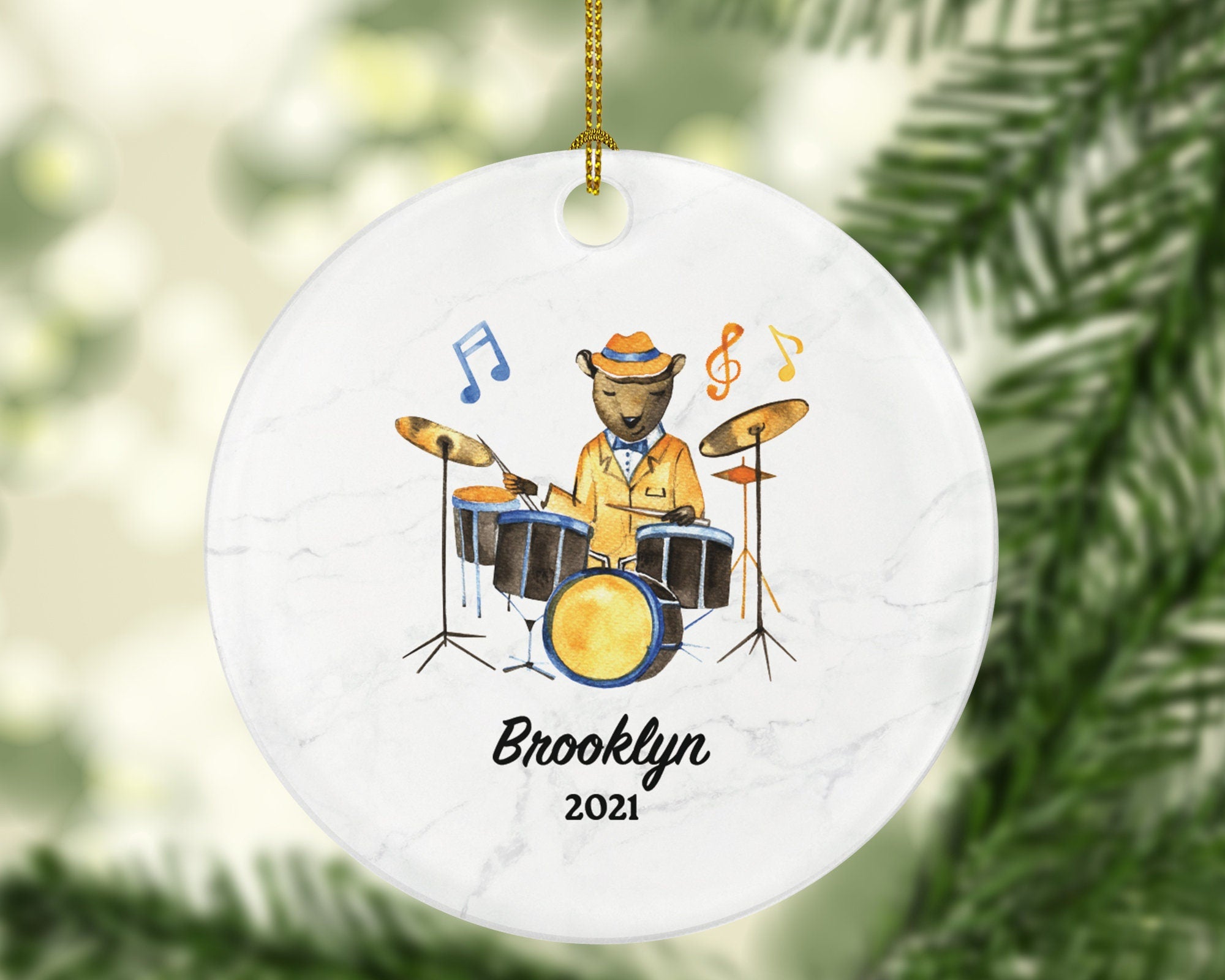 Drum Player Drummer Christmas Ornament Personalized - Drum Set Musical Instrument Drum Set Player Gift for Drums Player - Custom Name Year