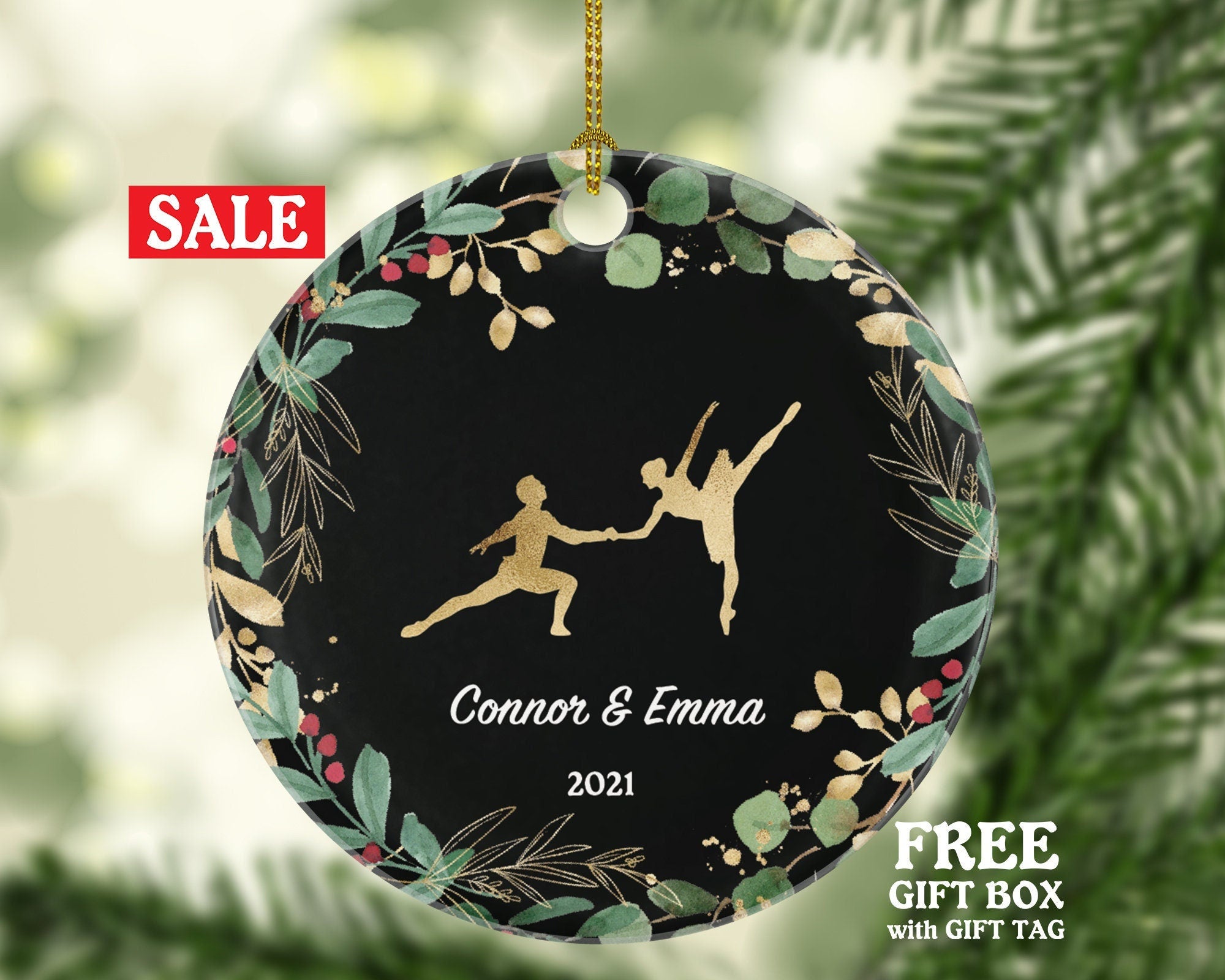 Ballerina and Ballet Couple Christmas Ornament Personalized - Gift for Dancer Ballet Dance Do Perform Gift for Ballerina and Ballet Couple