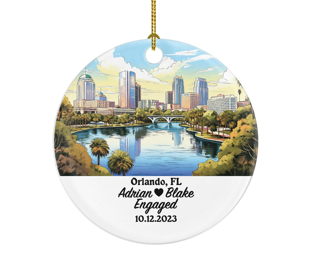 Orlando Florida Christmas Ornament Personalized, FL Engaged Married Family Together Couple Travel Honeymoon Wedding Engagement Marriage