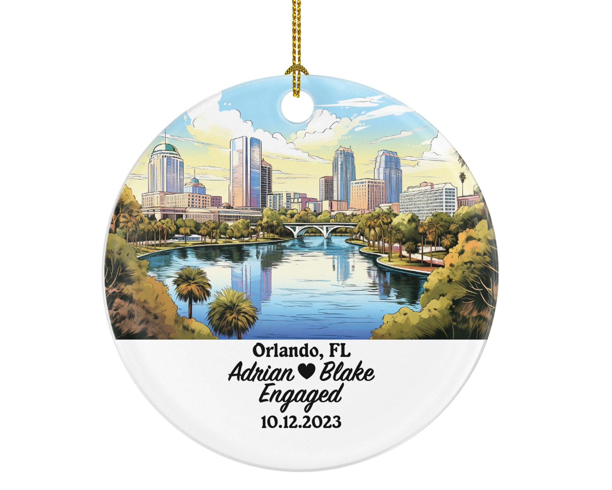 Orlando Florida Christmas Ornament Personalized, FL Engaged Married Family Together Couple Travel Honeymoon Wedding Engagement Marriage