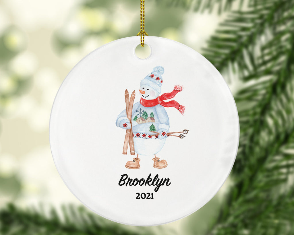 Skier Skiing Christmas Ornament, Ski Trip Vacation, Winter Sports Snowmen Personalized Gift Sports Hobby Occupation