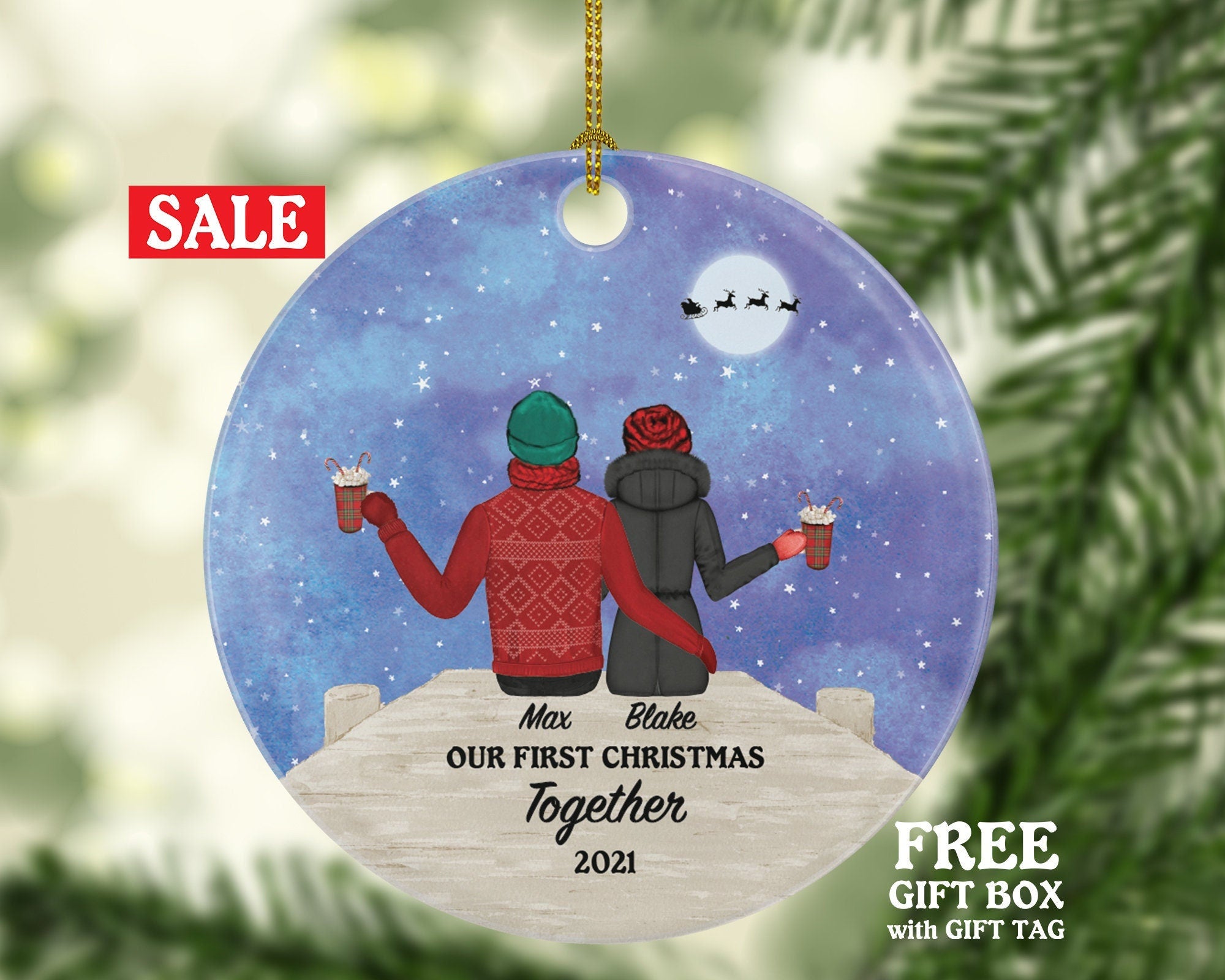 Couple Together Christmas Ornament - First Christmas Together Personalized - New Couple Gift Names and Year