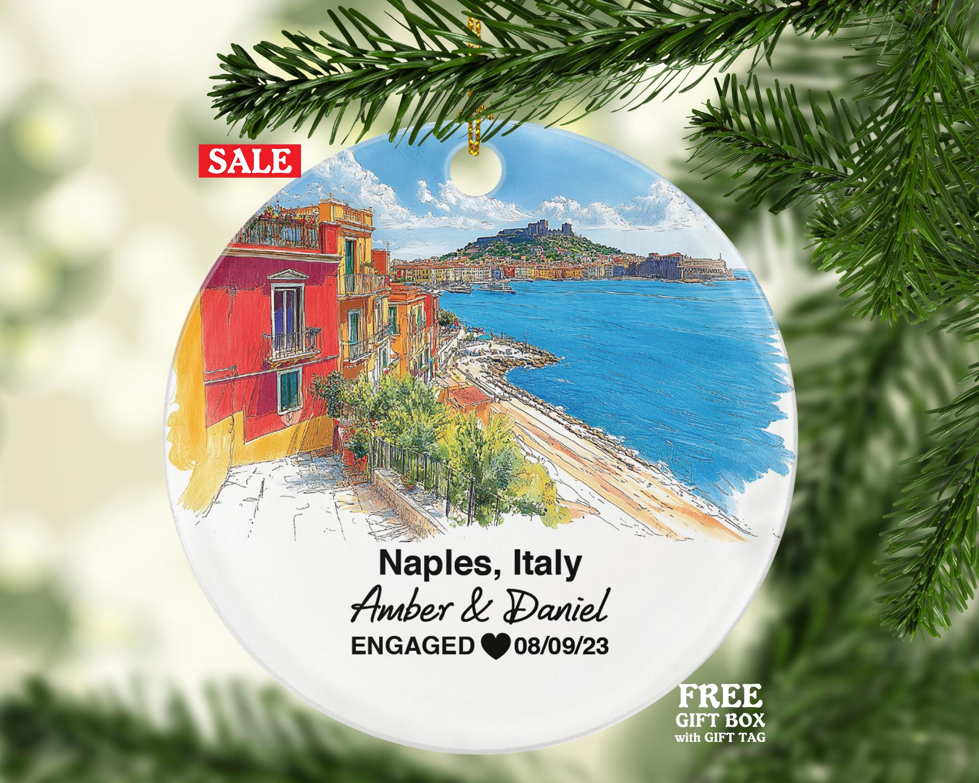 Custom Naples Italy Round Ceramic Christmas Ornament – Personalized Holiday Keepsake, Custom Couple Gift for Wedding or Honeymoon