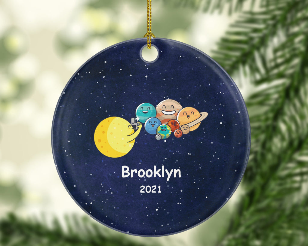 Solar System Funny Christmas Ornament Personalized, Sun Photo Shoot Planets Custom Gift with Name