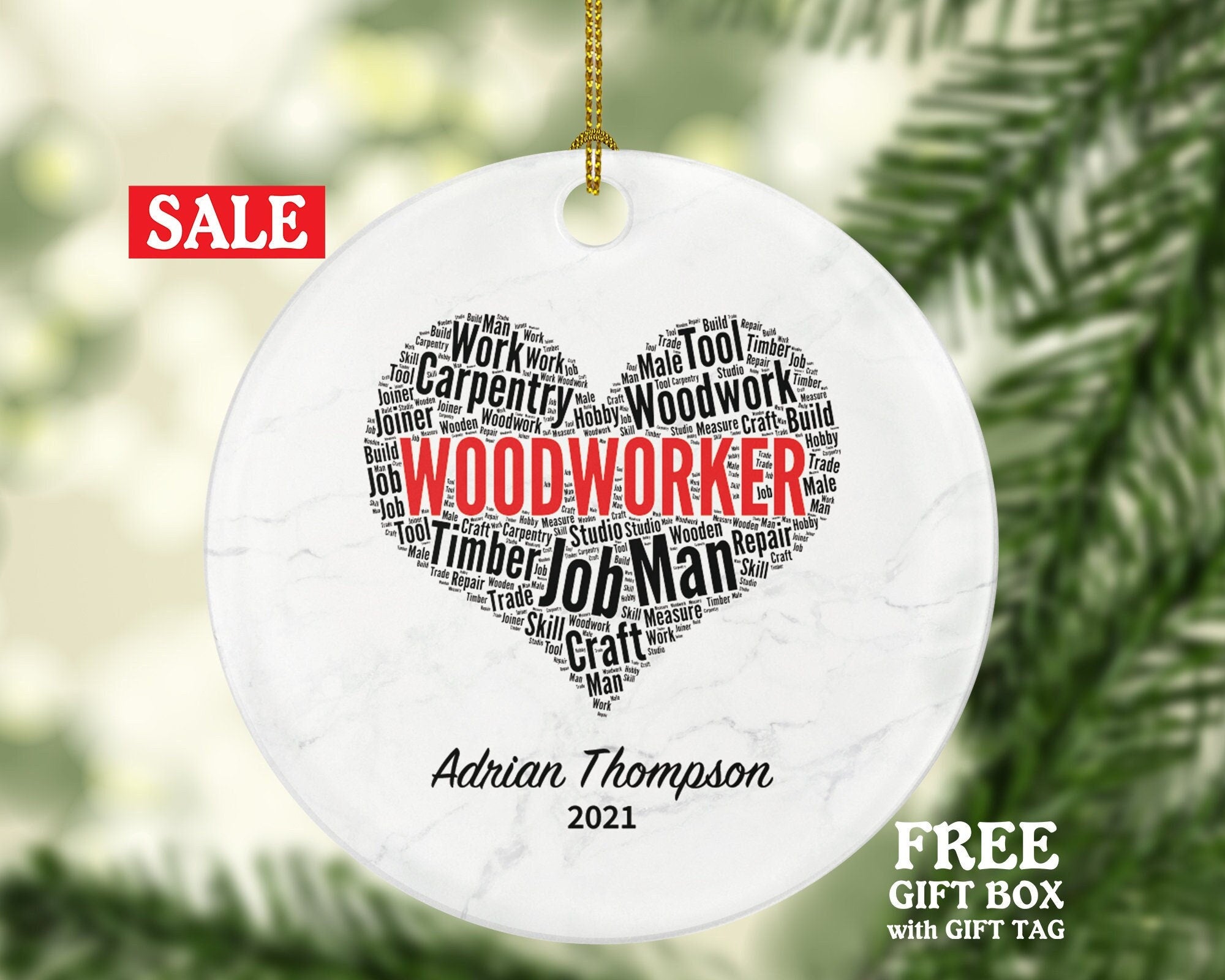 Woodworker Christmas Ornament Personalized - Wood Worker, Cabinetmaker, Furniture Maker, Carpenter Gift