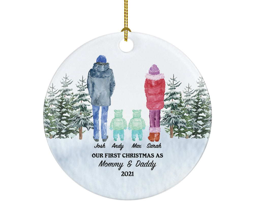 First Christmas as Mommy and Daddy of Twins Ornament - New Babies Parents Mother Father Mom Dad Gift Kid Child Our Family of 4