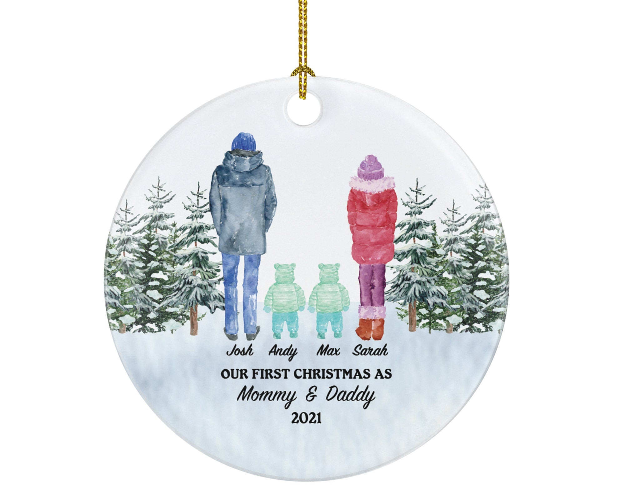First Christmas as Mommy and Daddy of Twins Ornament - New Babies Parents Mother Father Mom Dad Gift Kid Child Our Family of 4