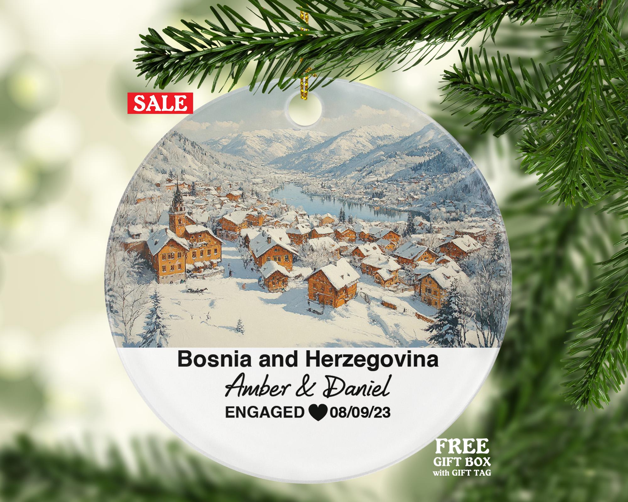 Custom Bosnia and Herzegovina Ornament, Sarajevo Views, Balkan Heritage, Personalized Couple Gift, Celebrate Wedding, Engagement, Honeymoon