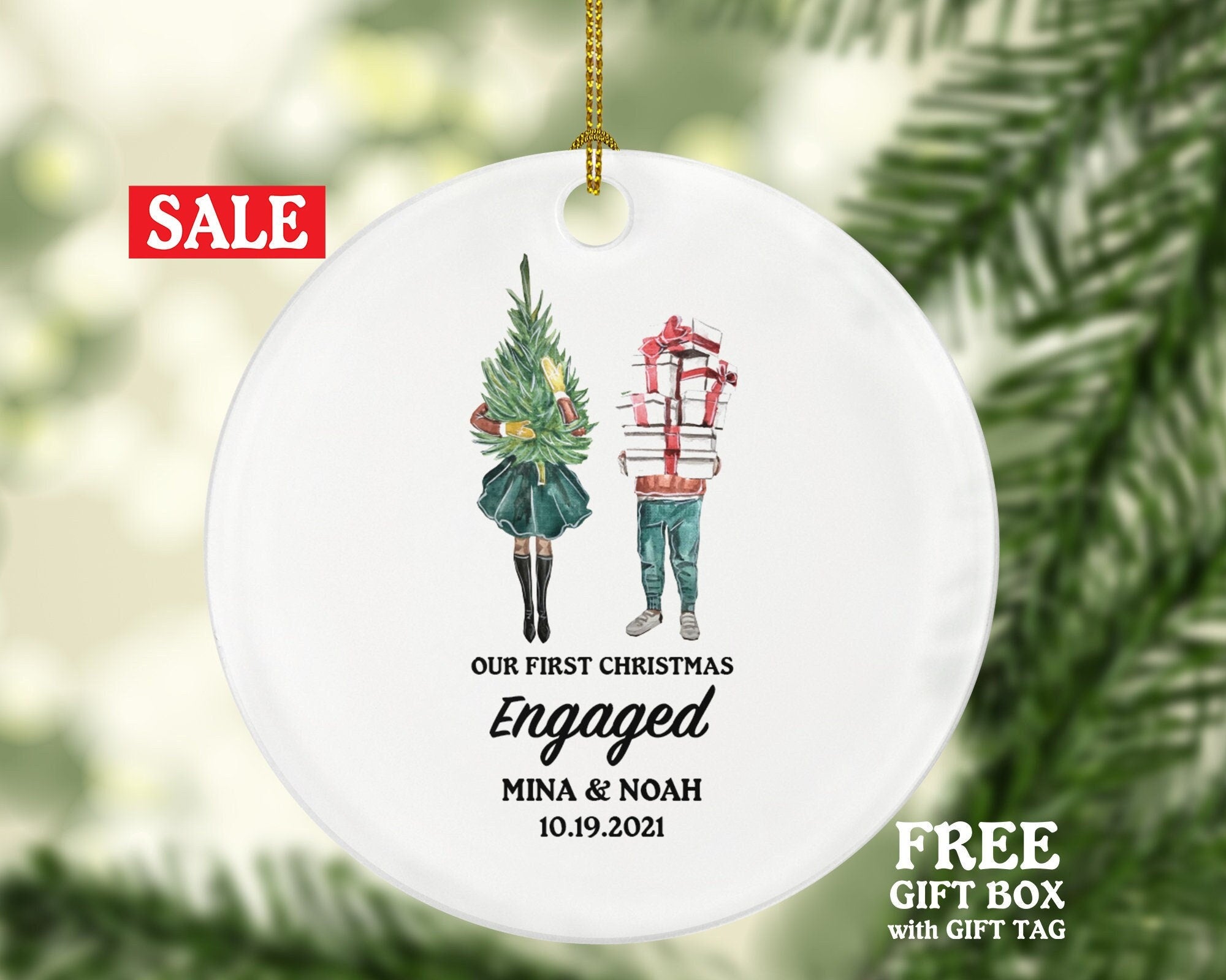 First Christmas Engaged Personalized Ornament - Engagement Announcement Couple Gift - Christmas Couple