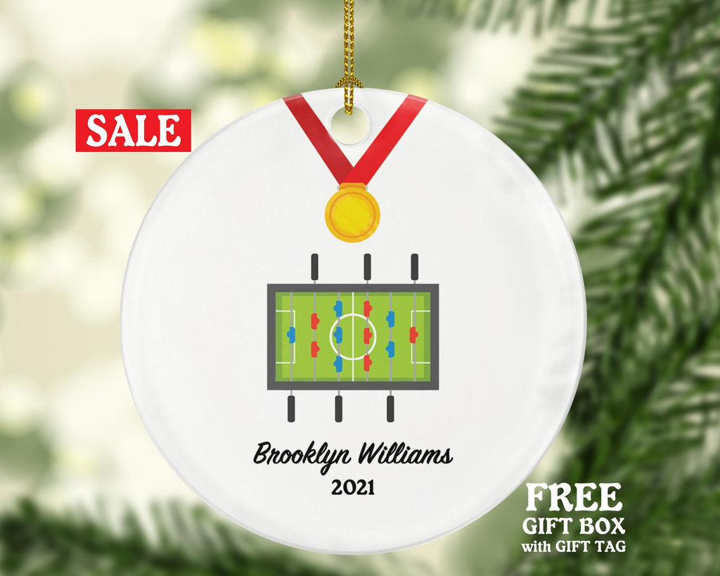 Table Soccer Christmas Ornament Personalized - Playing Soccer Goal Keeper Saver Coach Team Player Gift Gamer Sports Match Custom Ball Kick
