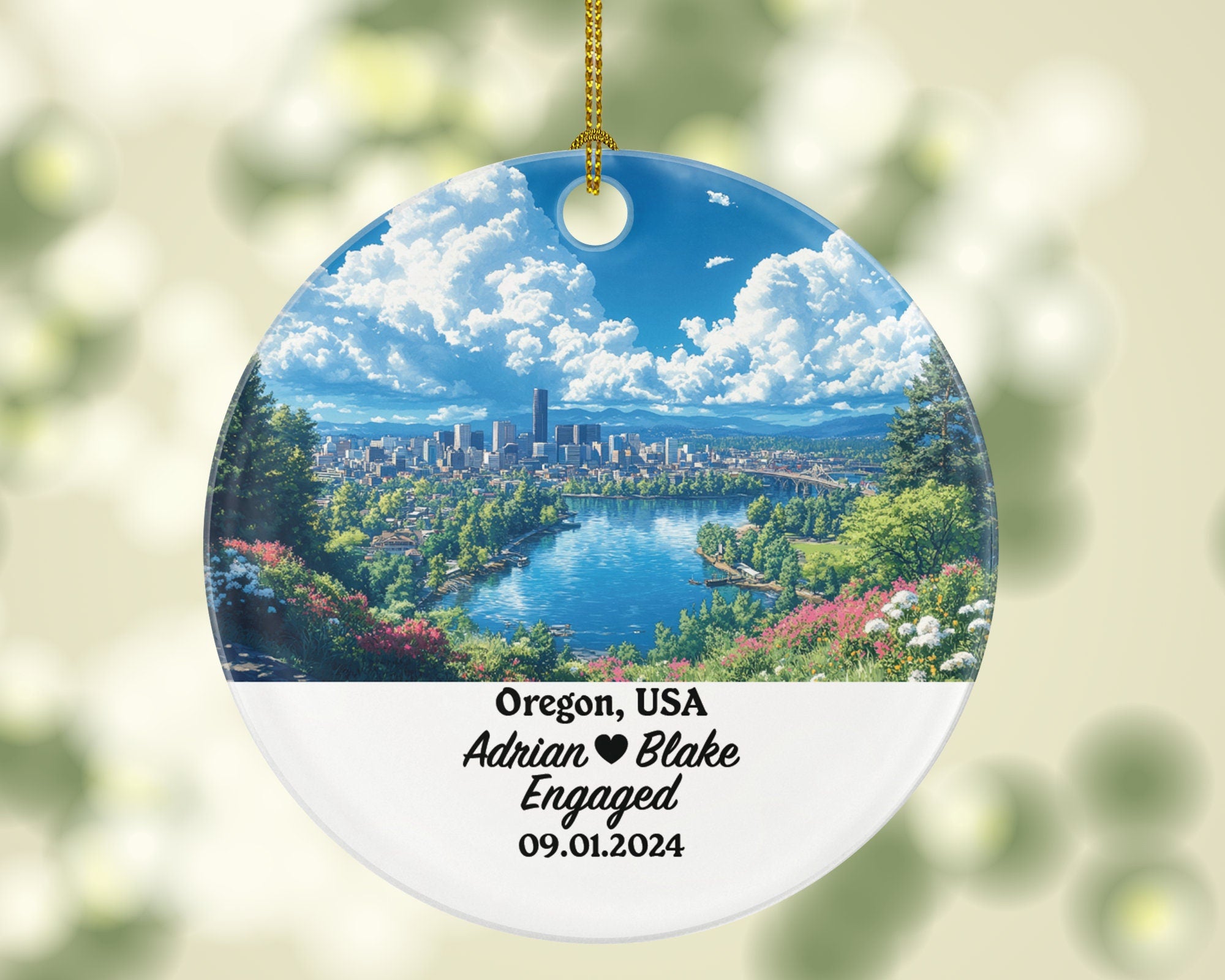 Oregon Christmas Ornament Personalized - OR Engaged Married Family Together Couple Travel Honeymoon Engagement Marriage
