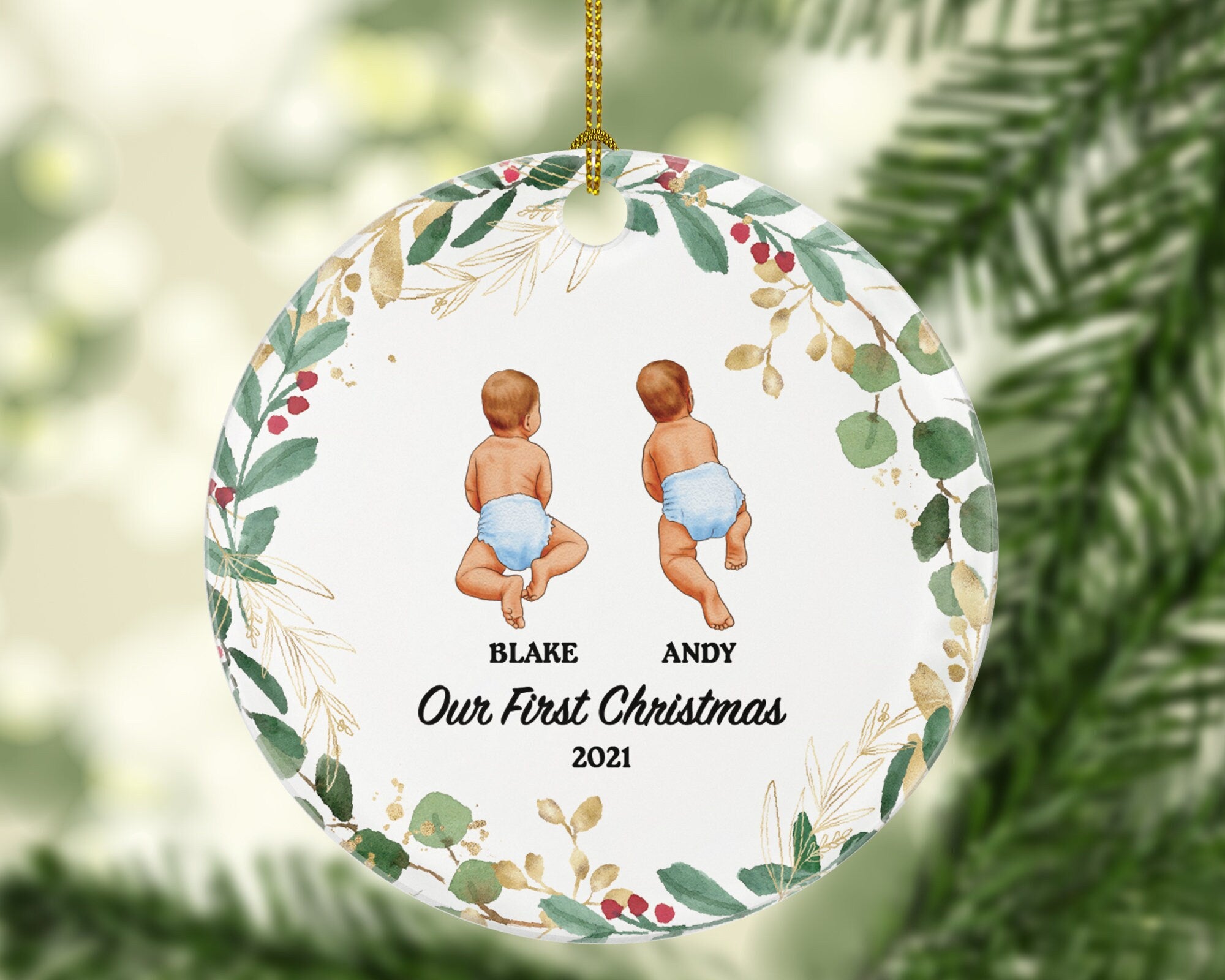 Infant Baby Twins First Christmas Ornament Personalized - Newborn Baby Twins Babies Gift