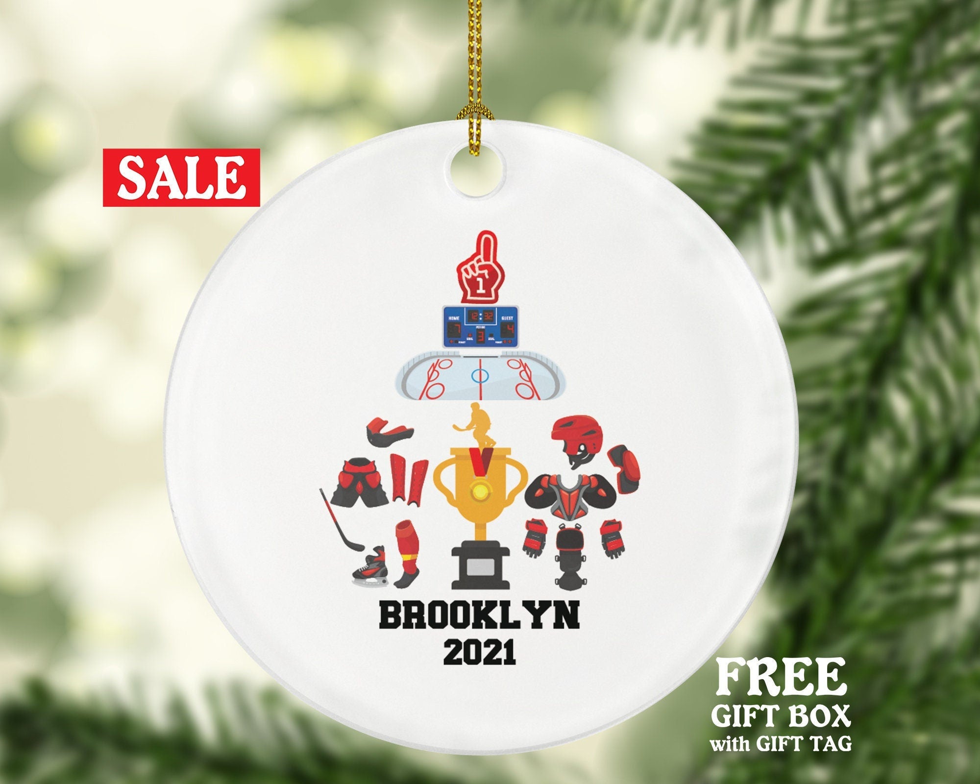 Ice Hockey Player Christmas Ornament, Personalized Hockey Team Coach Gift, Hockey Game Lover