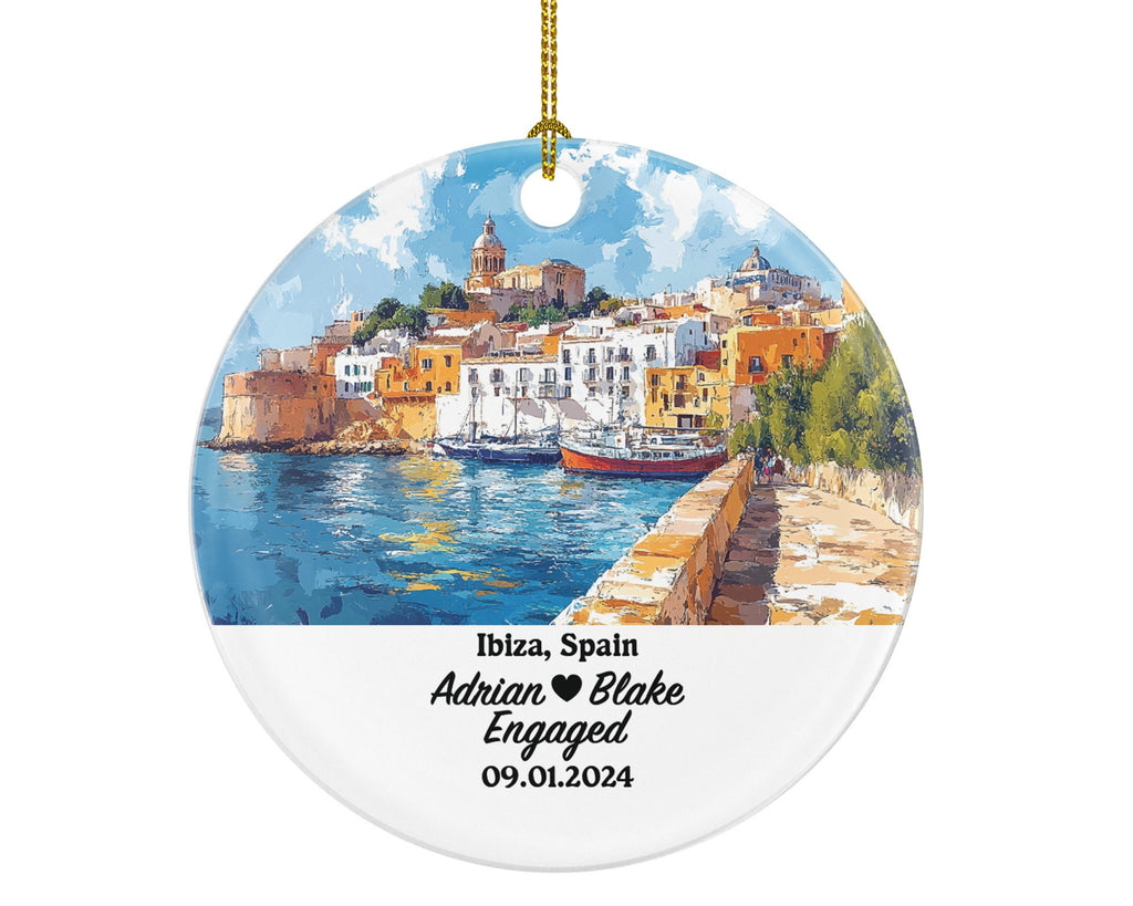 Ibiza Christmas Ornament Personalized - Engaged Married Family Together Couple Travel Honeymoon Engagement Marriage