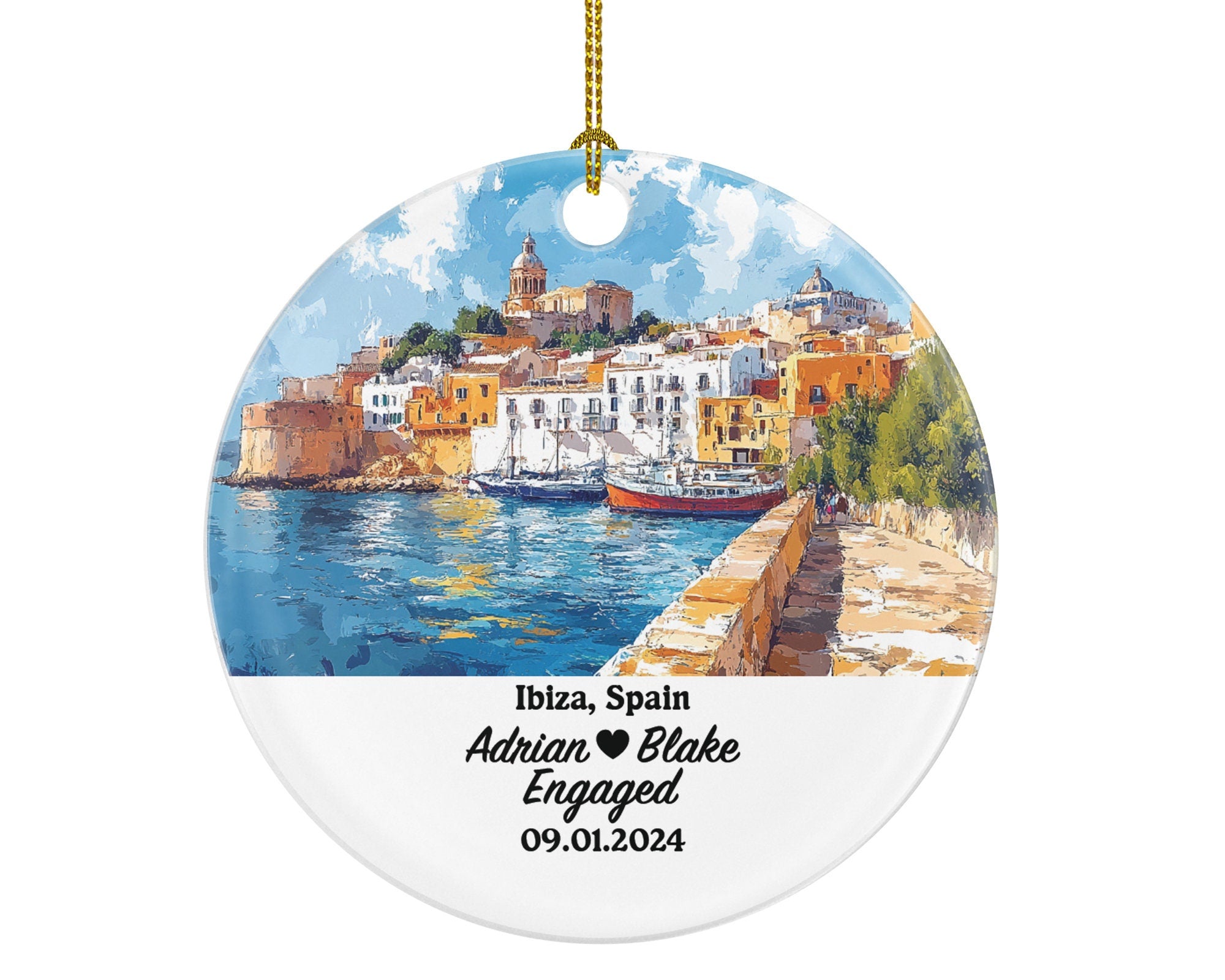 Ibiza Christmas Ornament Personalized - Engaged Married Family Together Couple Travel Honeymoon Engagement Marriage