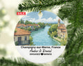 Personalized Champigny-sur-Marne France Christmas Ornament, Marne River, Mr & Mrs Wedding, Engagement, or Honeymoon Keepsake for Couples