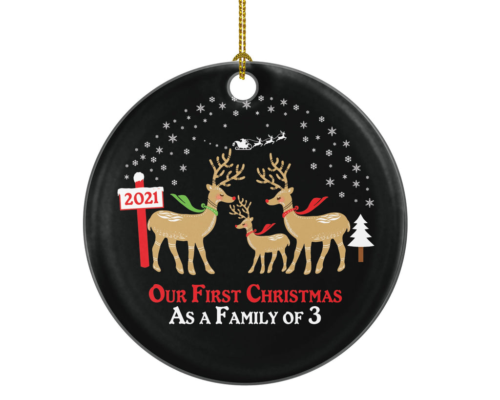 First Christmas As A Family Of 3 Three Ornament - Baby Girl Boy New Deer Reindeer Kids Children Mom Dad Mommy Daddy Girl Boy Father Mother