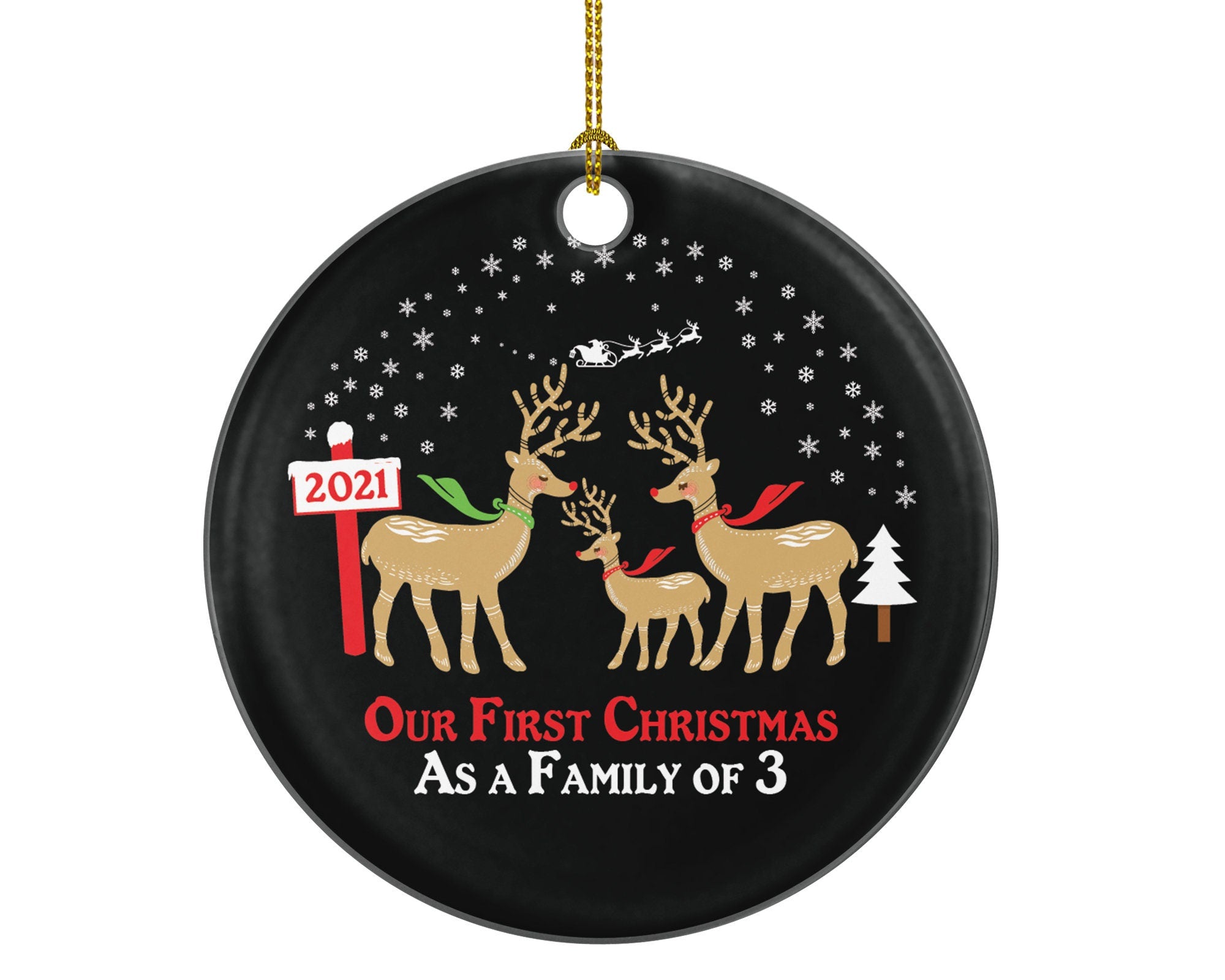 First Christmas As A Family Of 3 Three Ornament - Baby Girl Boy New Deer Reindeer Kids Children Mom Dad Mommy Daddy Girl Boy Father Mother