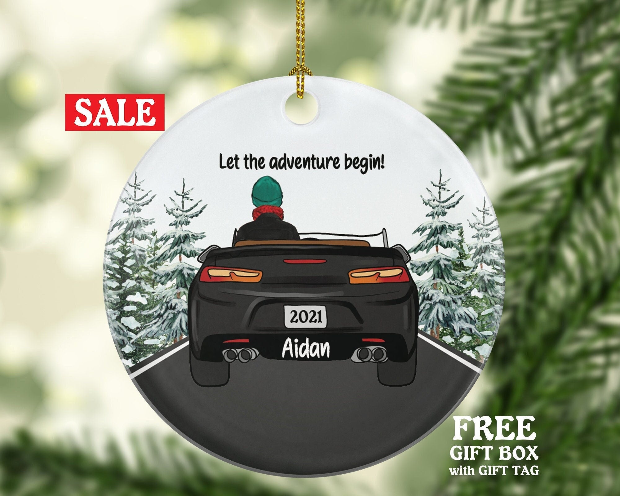 Personalized New Driver Christmas Ornament Boy Male Car Driving Convertible New License Owner Driver's License Plate Custom Gift For Teenage