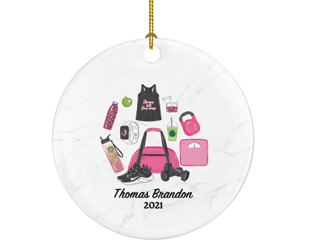 Fitness Pilates Yoga Workout Christmas Ornament Personalized - Personal Trainer Custom Healthy Lifestyle Training Exercise PT Gift
