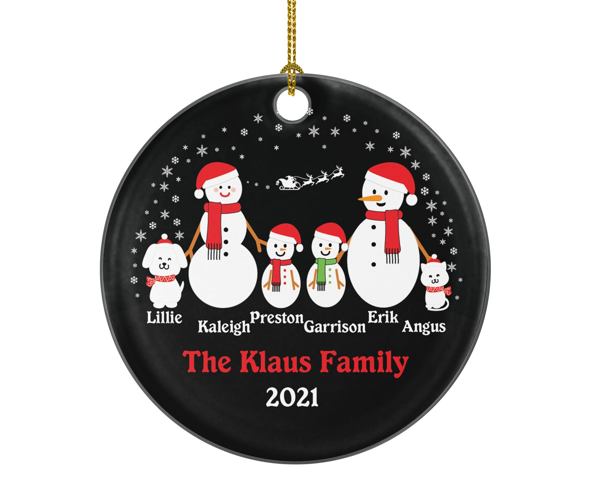 Personalized Family of 4 Ornament with Dog Cat Pet, Personalized Snow Family of 4, Personalised, Family of 4 Christmas Ornament