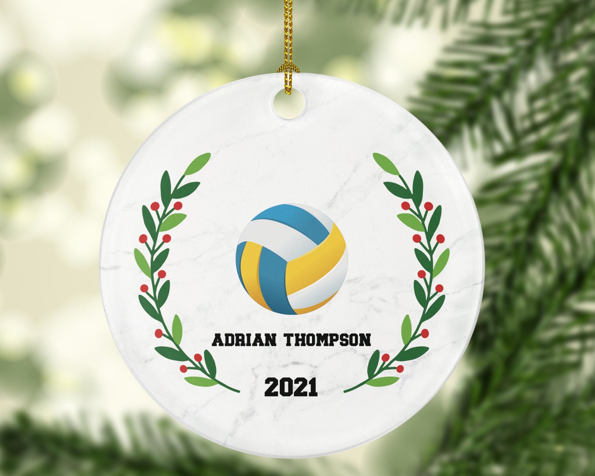 Volleyball Team Player Sports Christmas Ornament, Coach Gift Game Playing Personalized Gamer Custom Ball with Name Fan Hobby