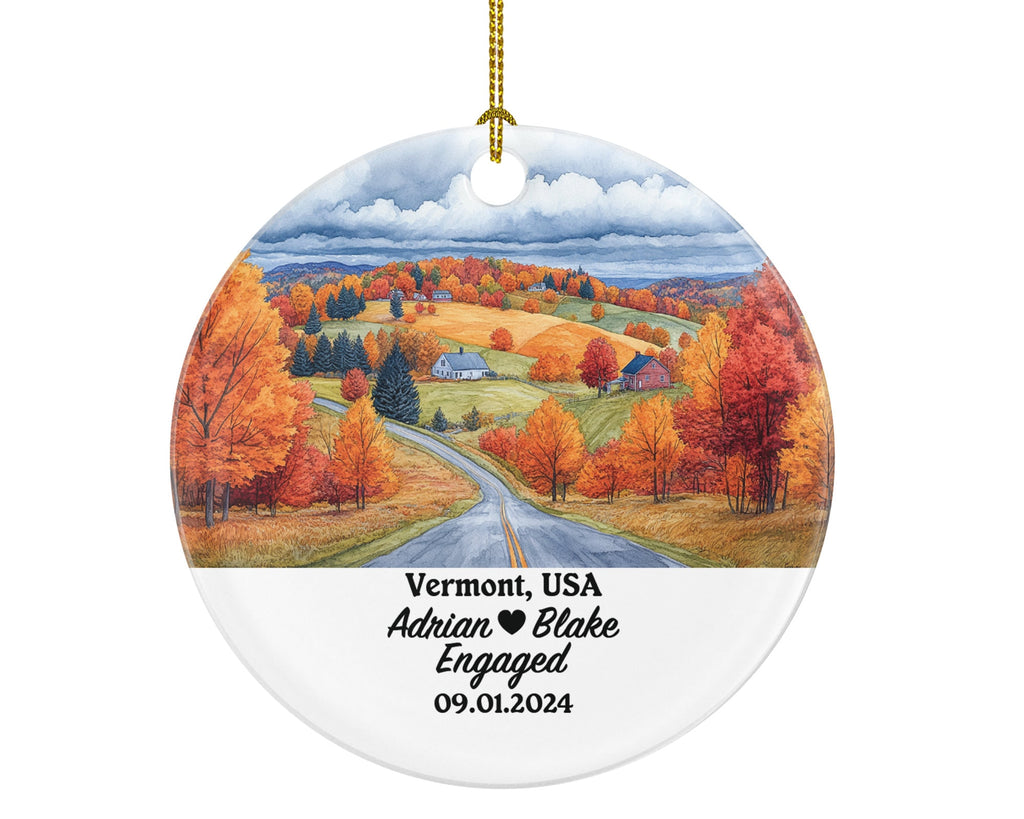 Vermont Christmas Ornament Personalized - VT Engaged Married Family Together Couple Travel Honeymoon Engagement Marriage