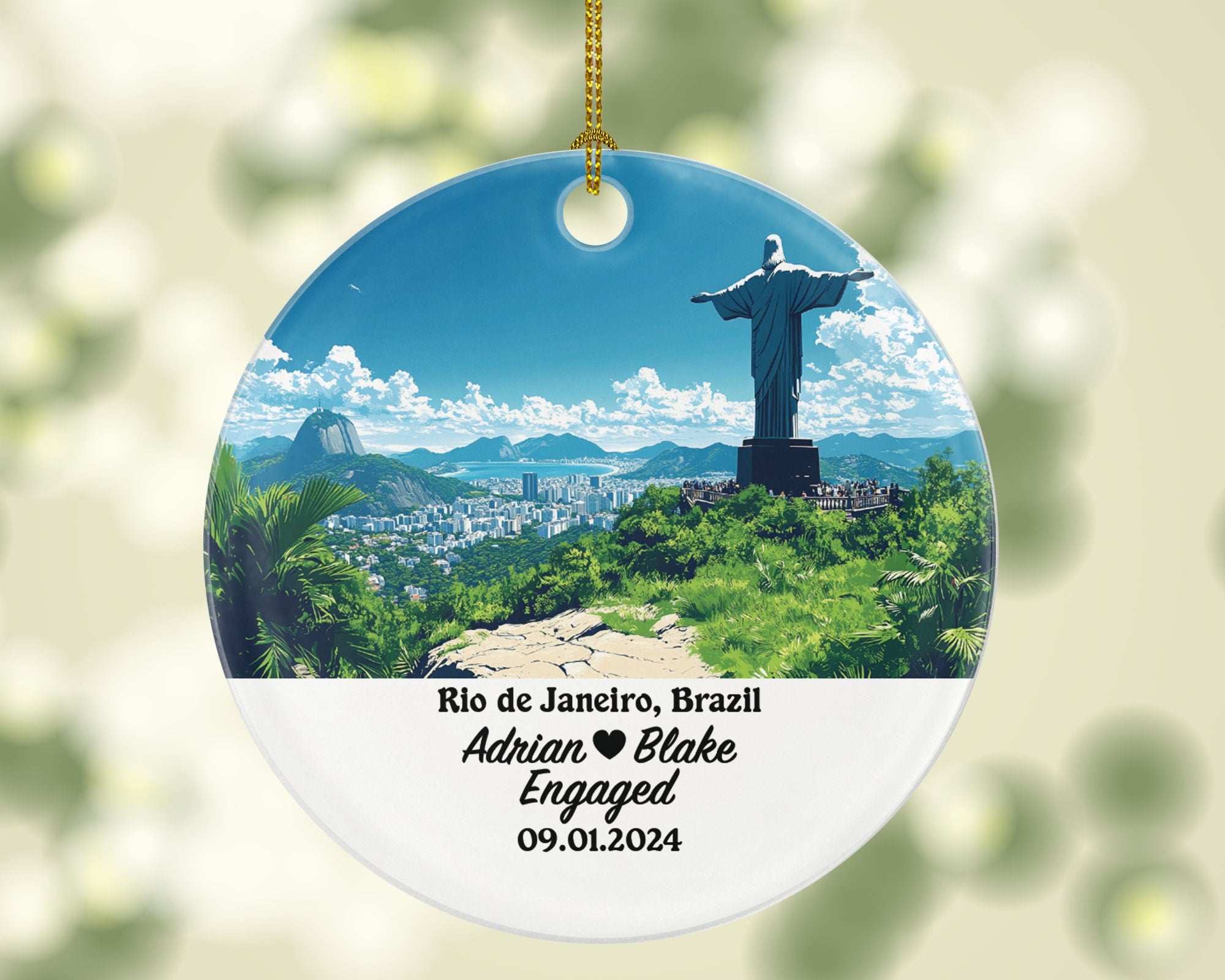 Rio de Janeiro Christmas Ornament Personalized - Brazil Engaged Married Family Together Couple Travel Honeymoon Engagement Marriage