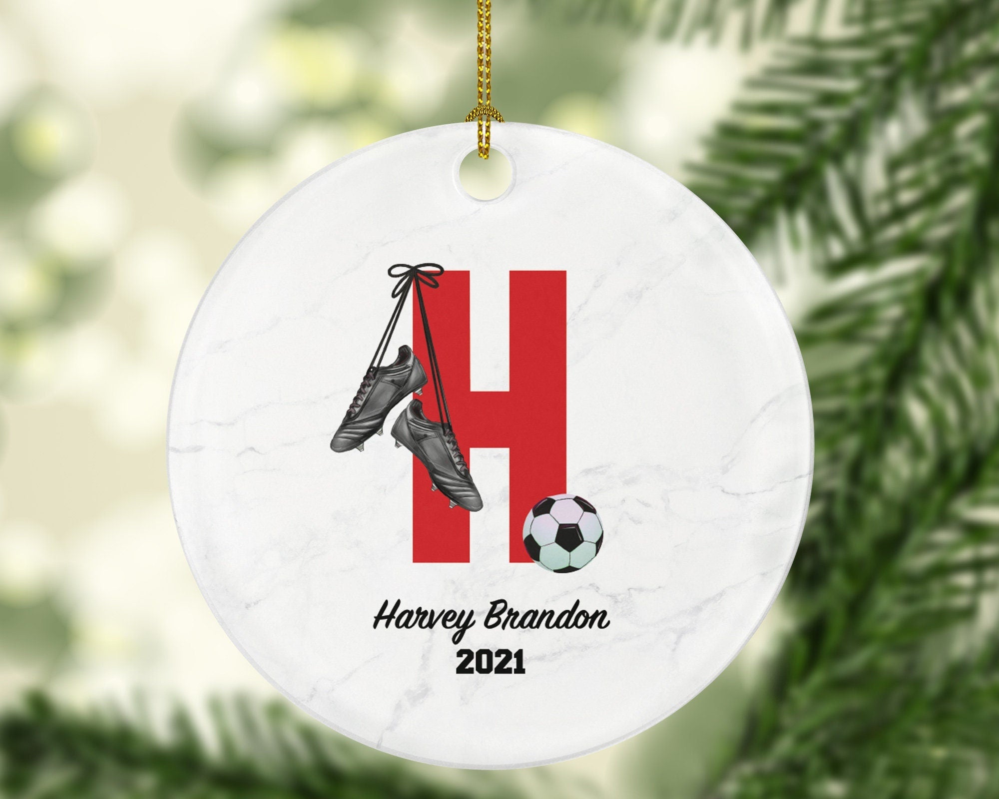 Soccer Playing Letter Christmas Ornament - Goal Keeper Saver Coach Team Player Gamer Sports Match Senior Custom Ball Cup Champion