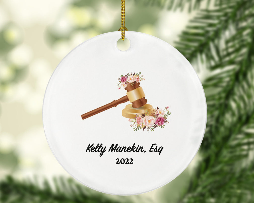 Personalized Lawyer Christmas Ornament, Custom Gift for Attorney at Law, Judge, Flower