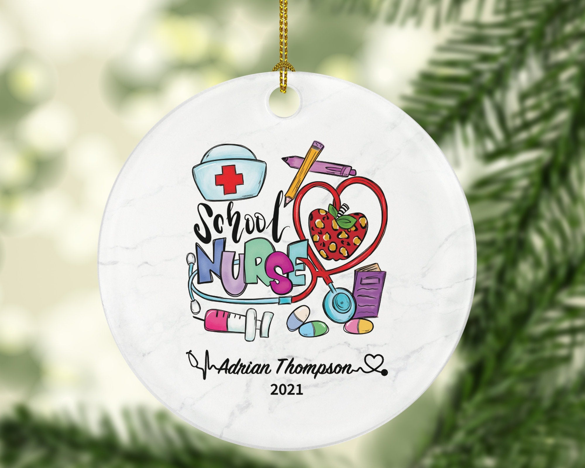 School Nurse Christmas Ornament Personalized -  Nurse Registered Health Worker Gift from Patient for Nurse RN Custom Medical