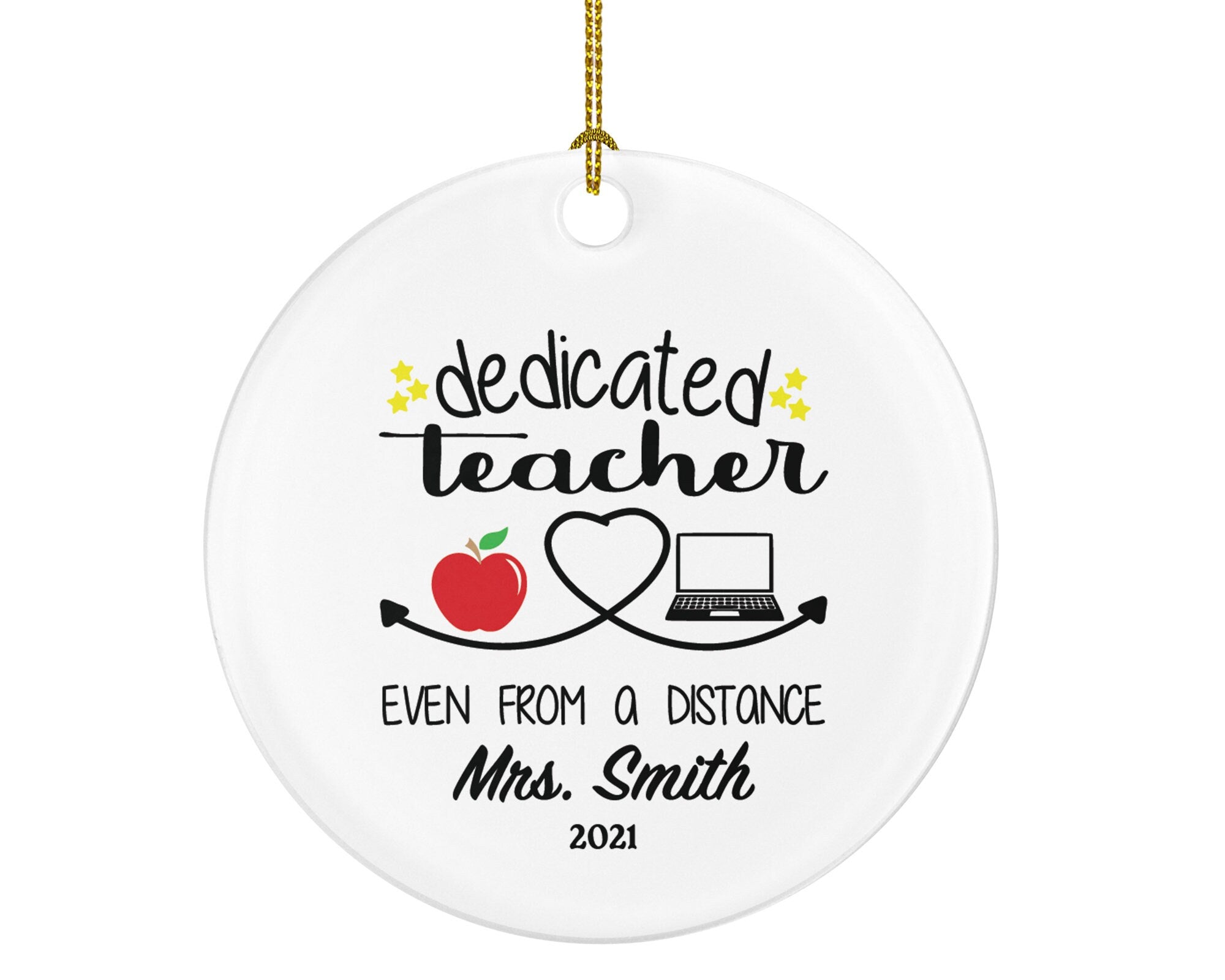 Distance Learning Teacher Personalized Christmas Ornament Virtual Teaching Dedicated Teacher Gift from Student School