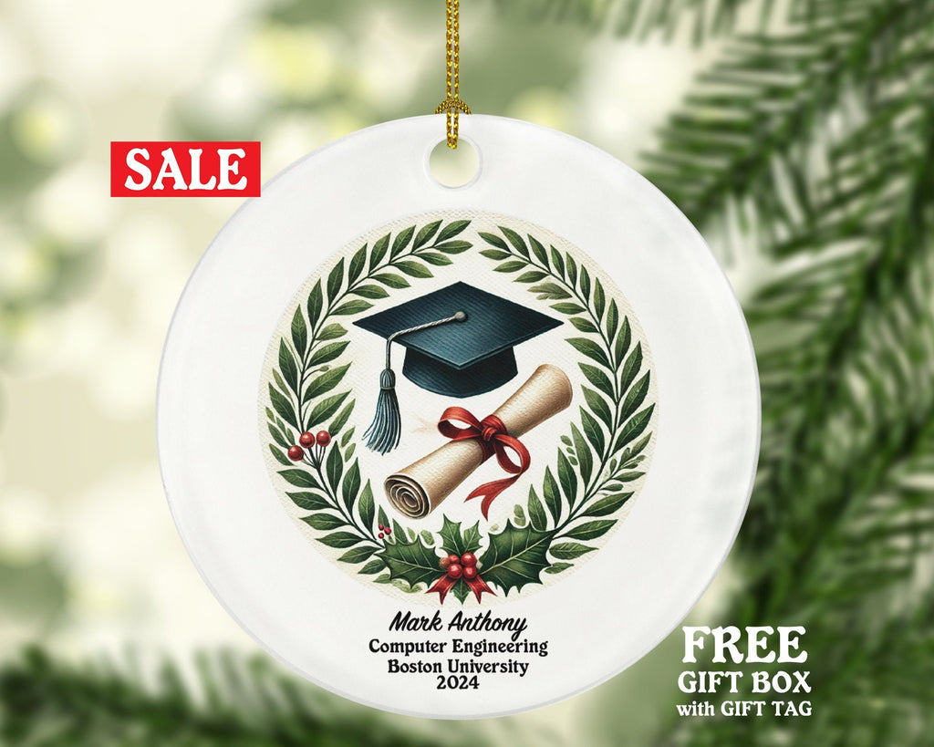 Personalized Graduation Christmas Ornament - Class of Custom Gift for Graduate Masters Bachelor Doctorate College High School Degree