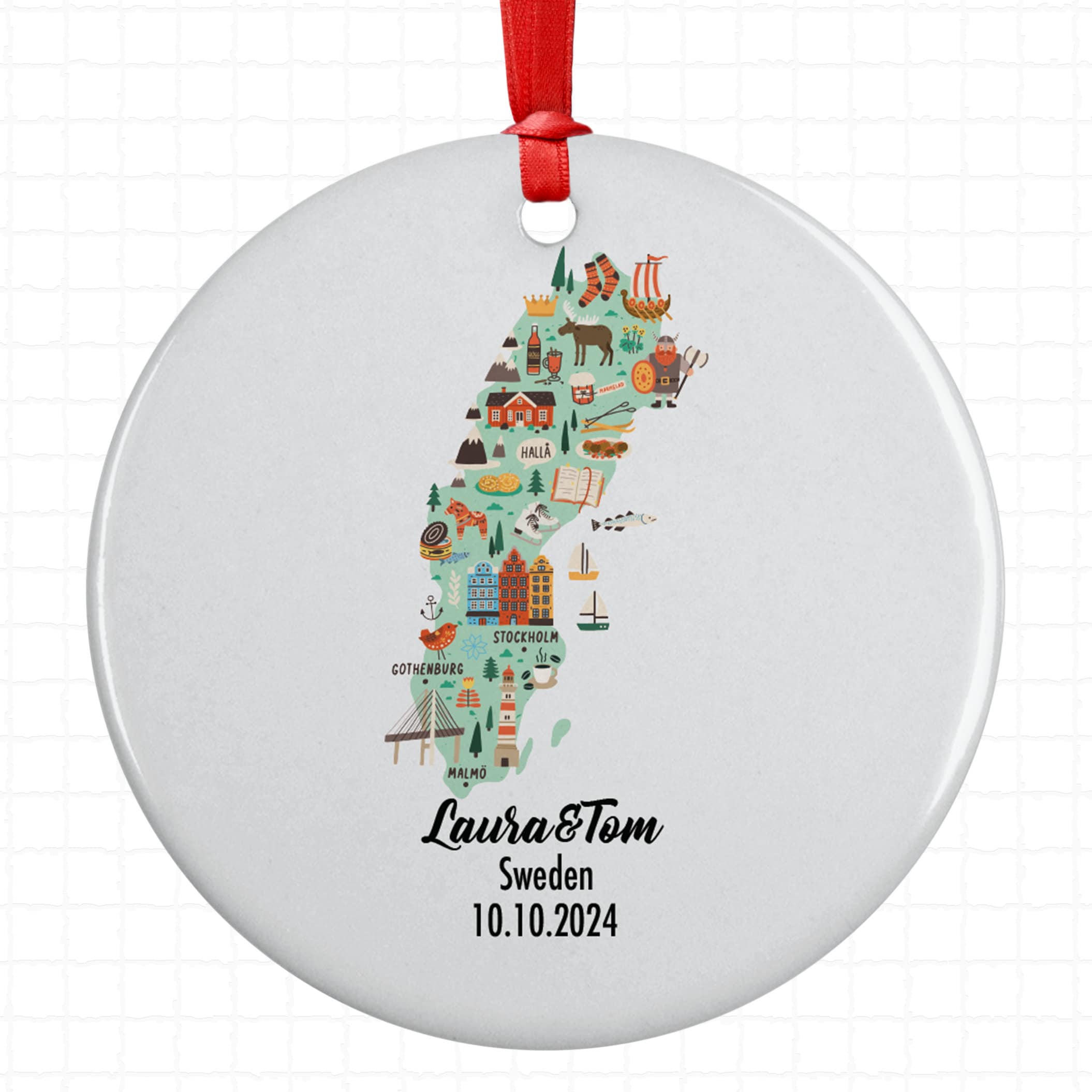 Sweden Cultural Map, Ornament, Engagement, Married, Travel, Gift for Engaged Couple, Engagement Gift, Trip, Vacation Souvenir