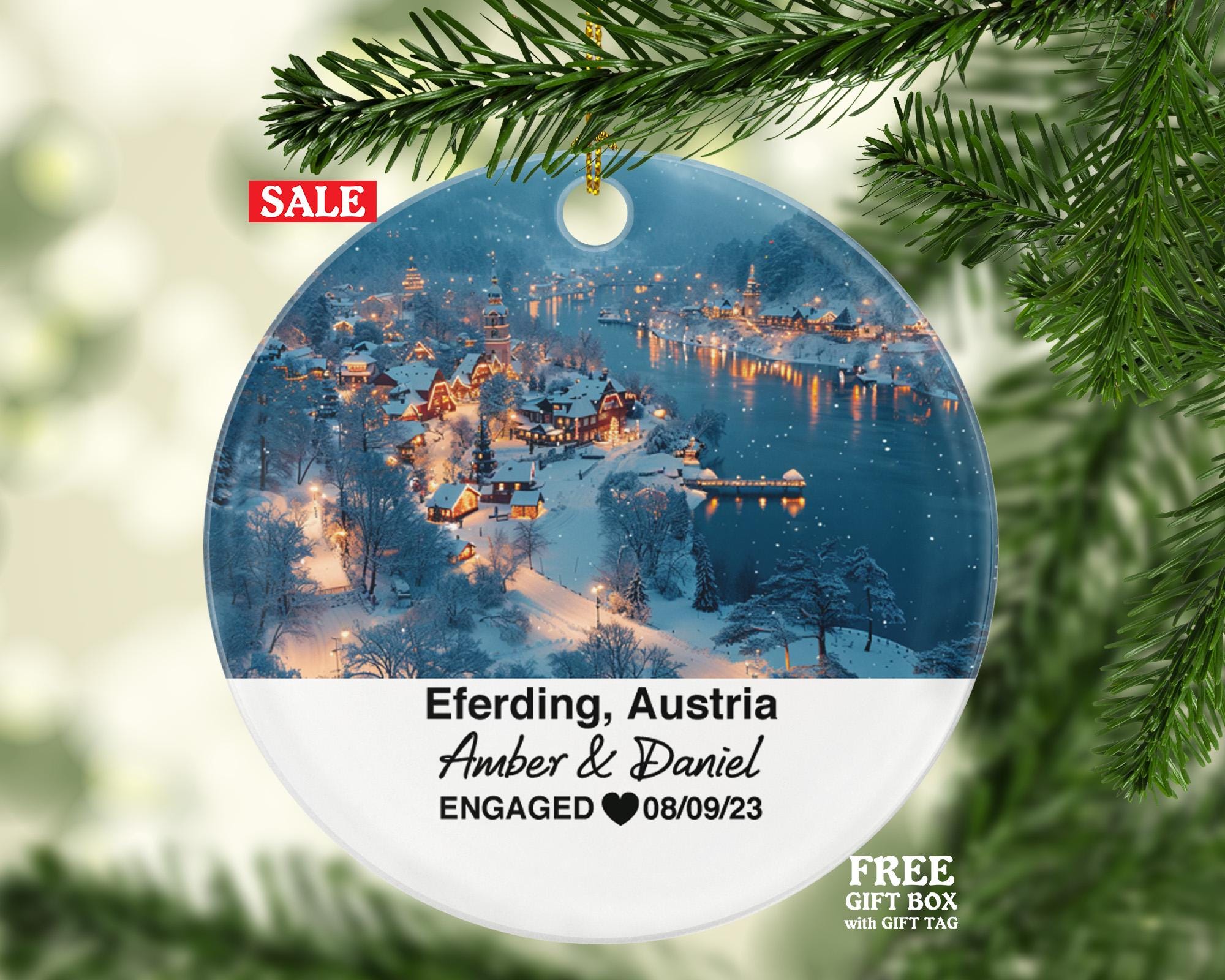 Custom Austria Eferding Ornament – Personalized Eferding Castle, Aschach River Keepsake, Couple Gift for Wedding or Honeymoon