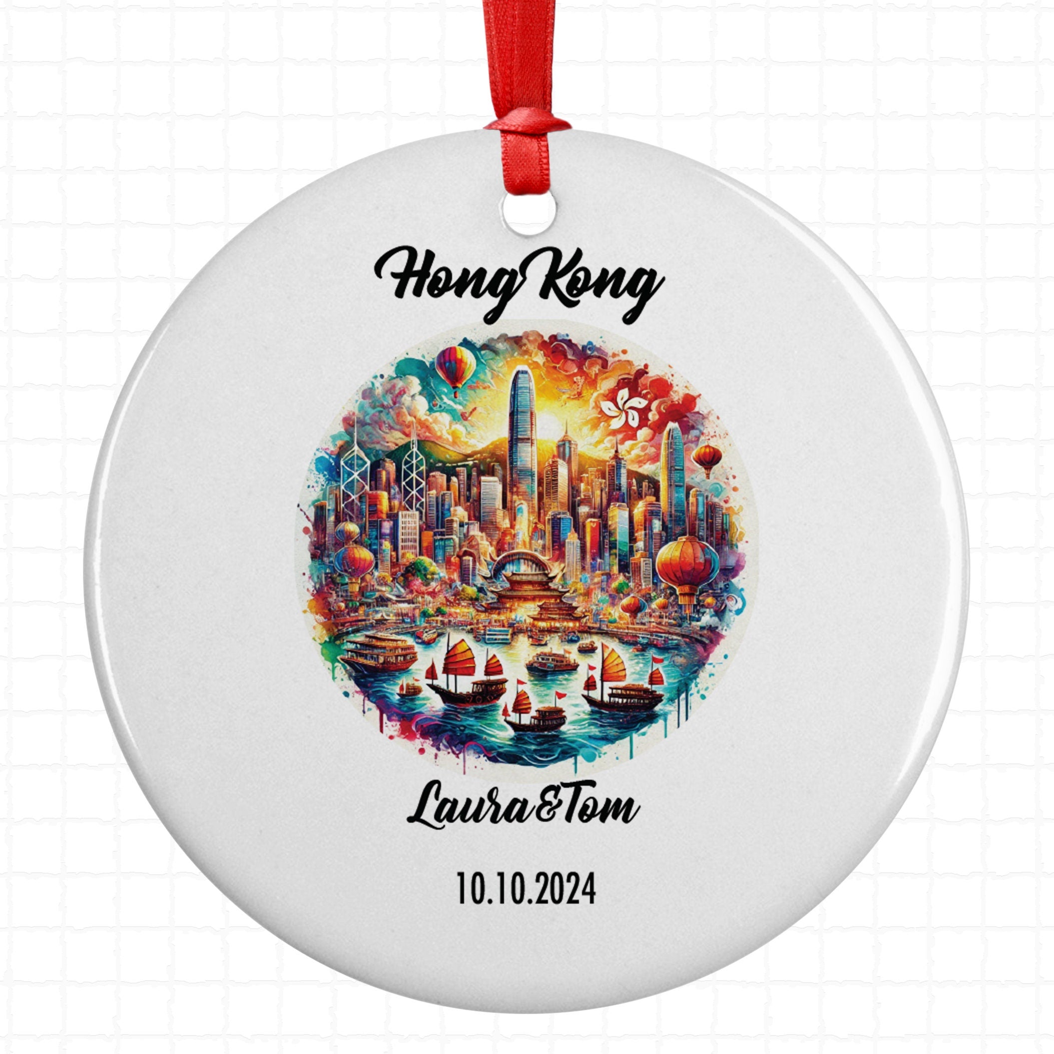 Hong Kong, Ornament, Engagement, Married, Travel, Gift for Engaged Couple, Engagement Gift, Trip, Vacation Souvenir