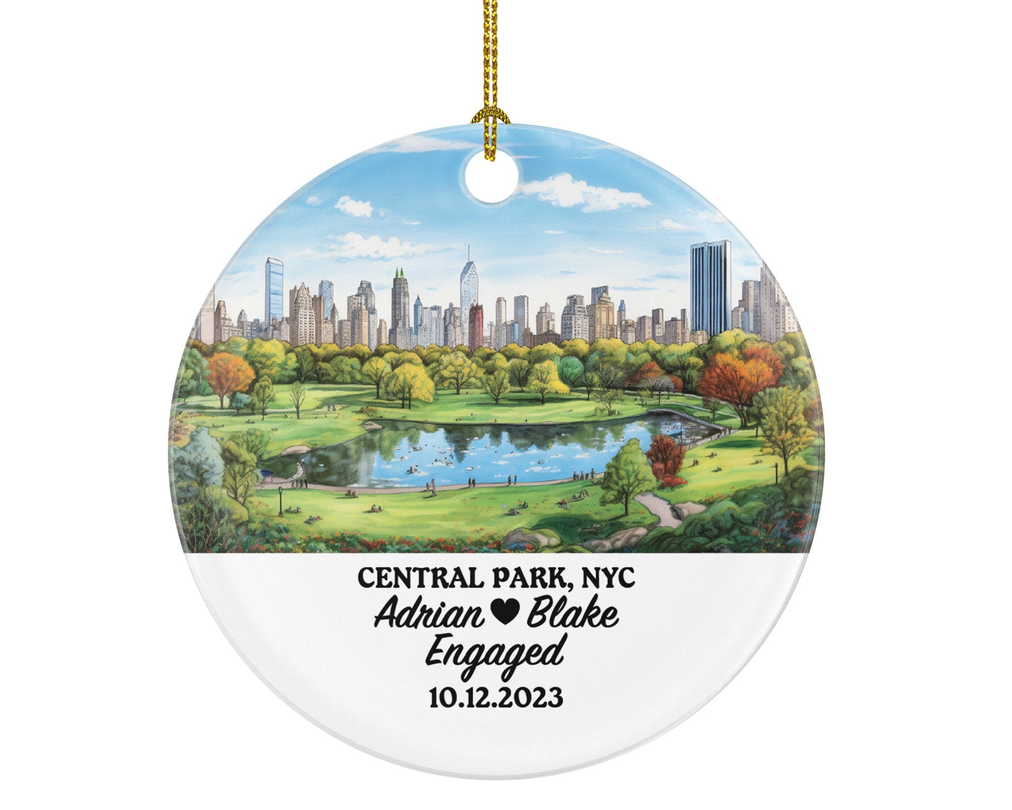 Central Park New York Christmas Ornament Personalized - Engaged Married Family Together Couple Travel Honeymoon Wedding Engagement Marriage
