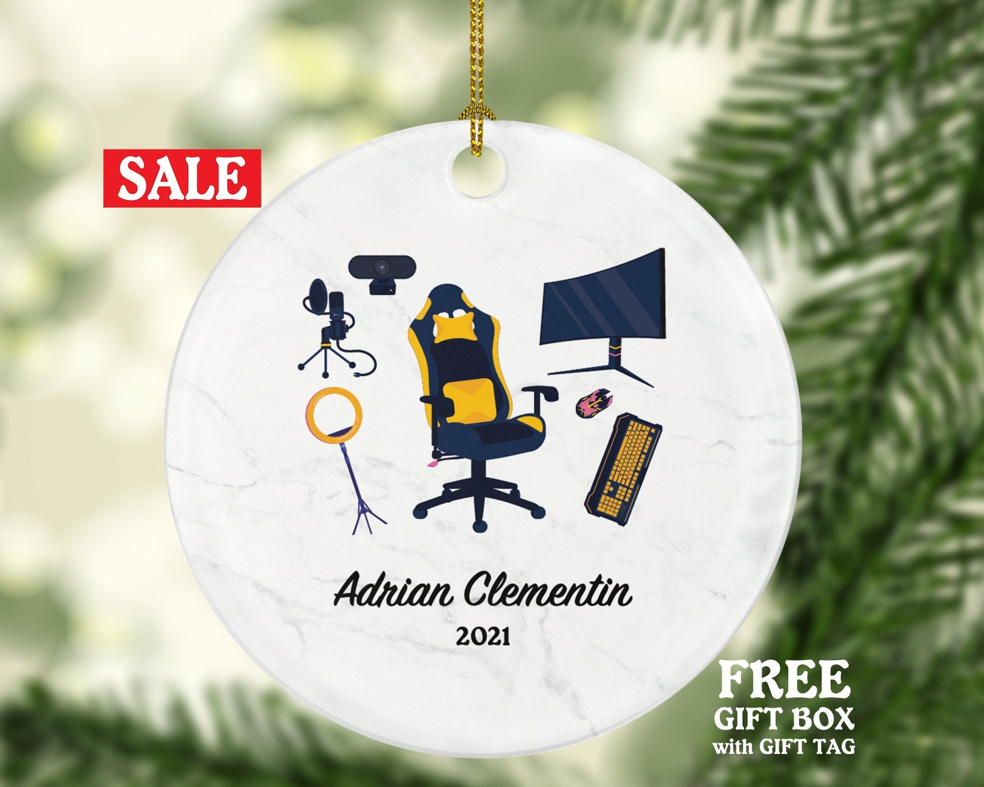 Video Game Player Gamer Christmas Ornament Personalized - Playing Game Equipment Controller Addict Hobby