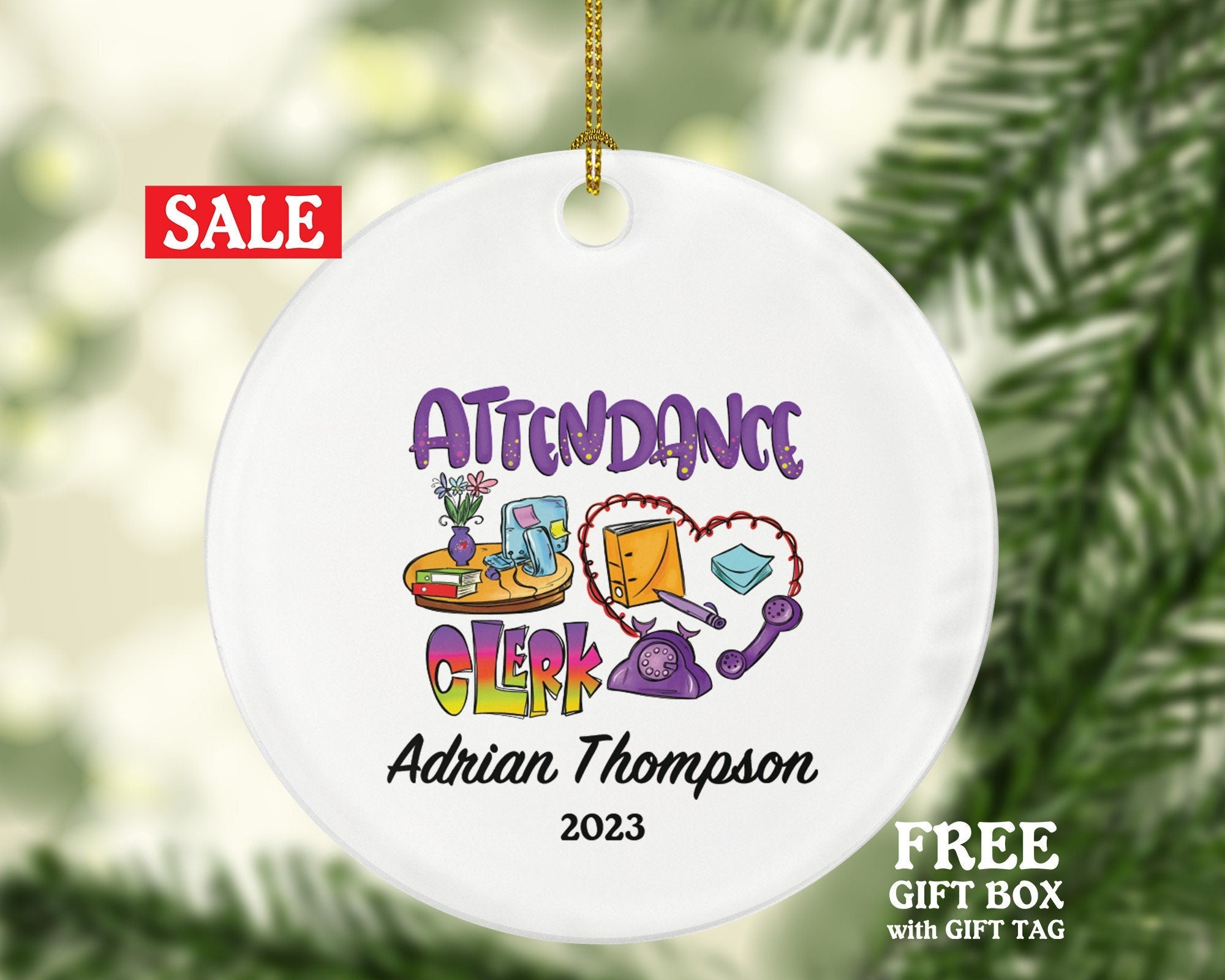Attendance Clerk Personalized Christmas Ornament, Xmas Custom Gift