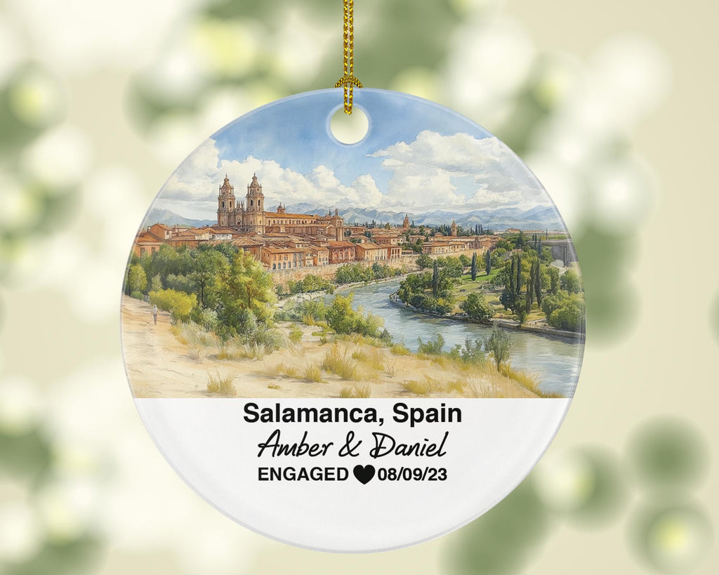 Salamanca Spain Round Ceramic Christmas Ornament – Personalized Holiday Keepsake, Custom Couple Gift for Wedding or Honeymoon