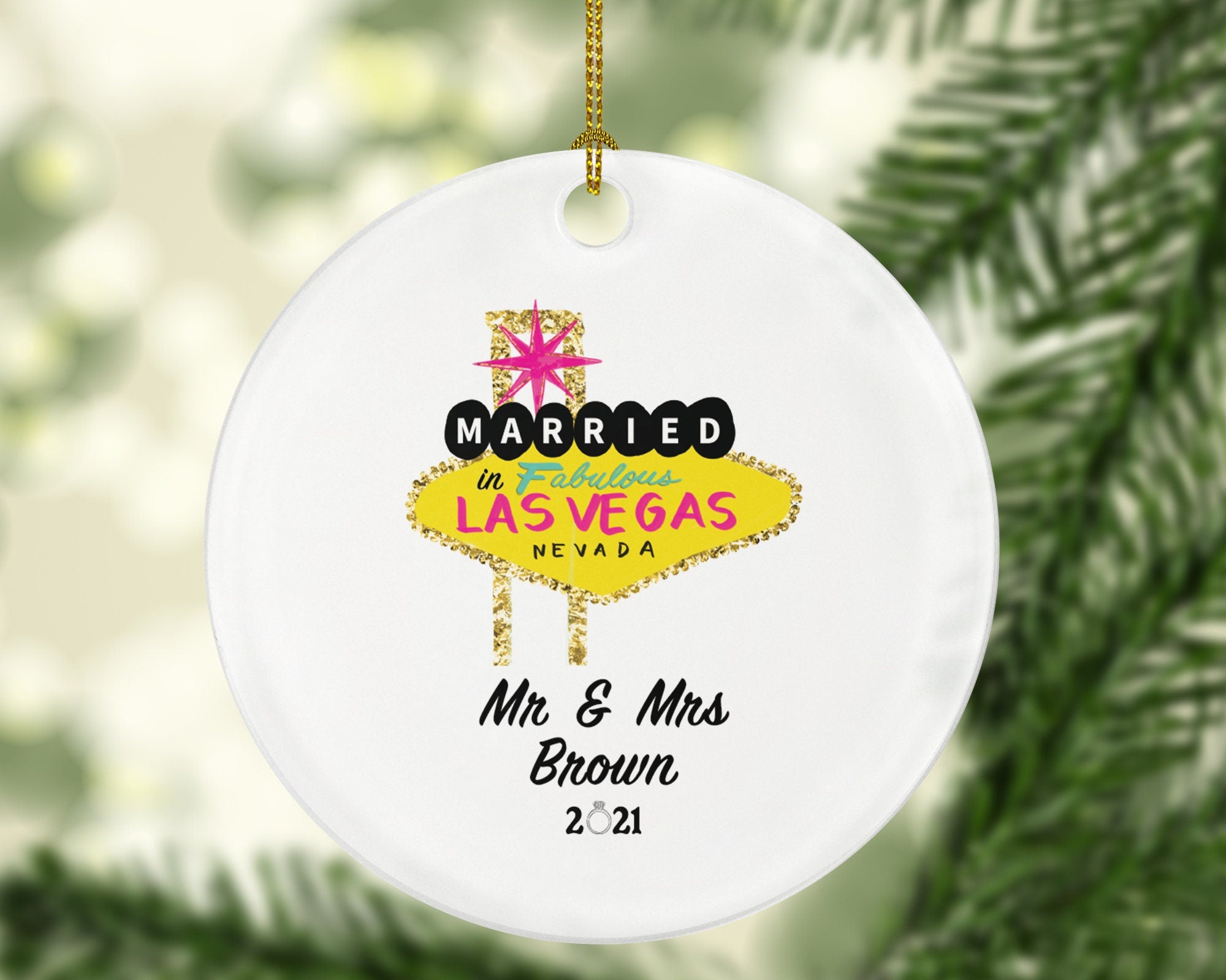 Mr & Mrs Las Vegas Wedding Christmas Ornament Personalized - Married Fabulous in Las Vegas Nevada Newlywed Couples Custom Gift Just Married