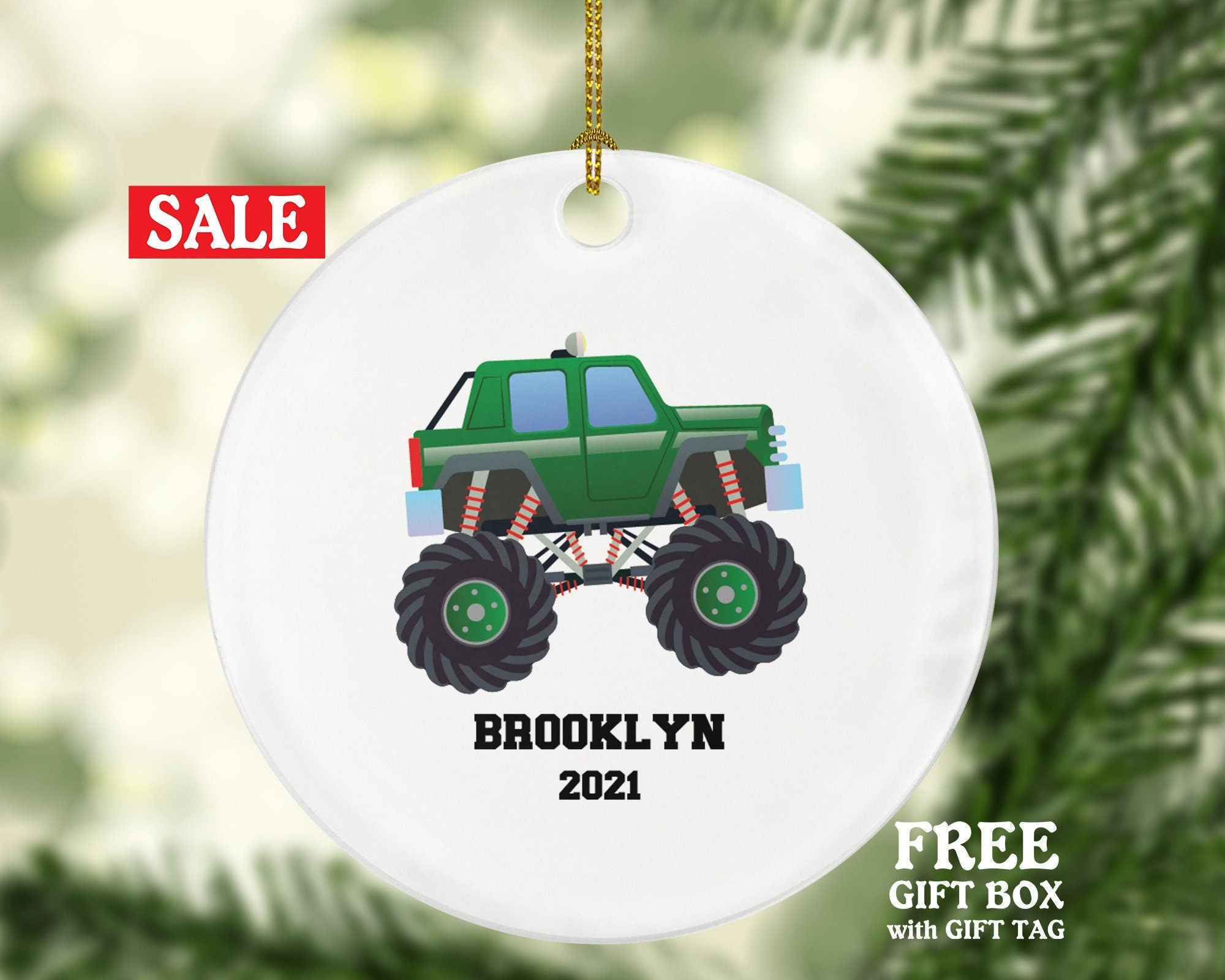 Monster Truck Personalized Christmas Ornament - Driving a Monster Truck  for Child or Anyone that Love Monster Trucks
