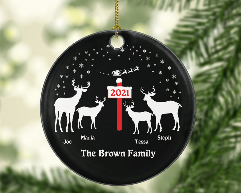 Family of 4 Personalized Christmas Ornament Four Xmas Reindeer Deer Mother Father New Baby Girl Boy Children Kids Wife Husband Name Gift