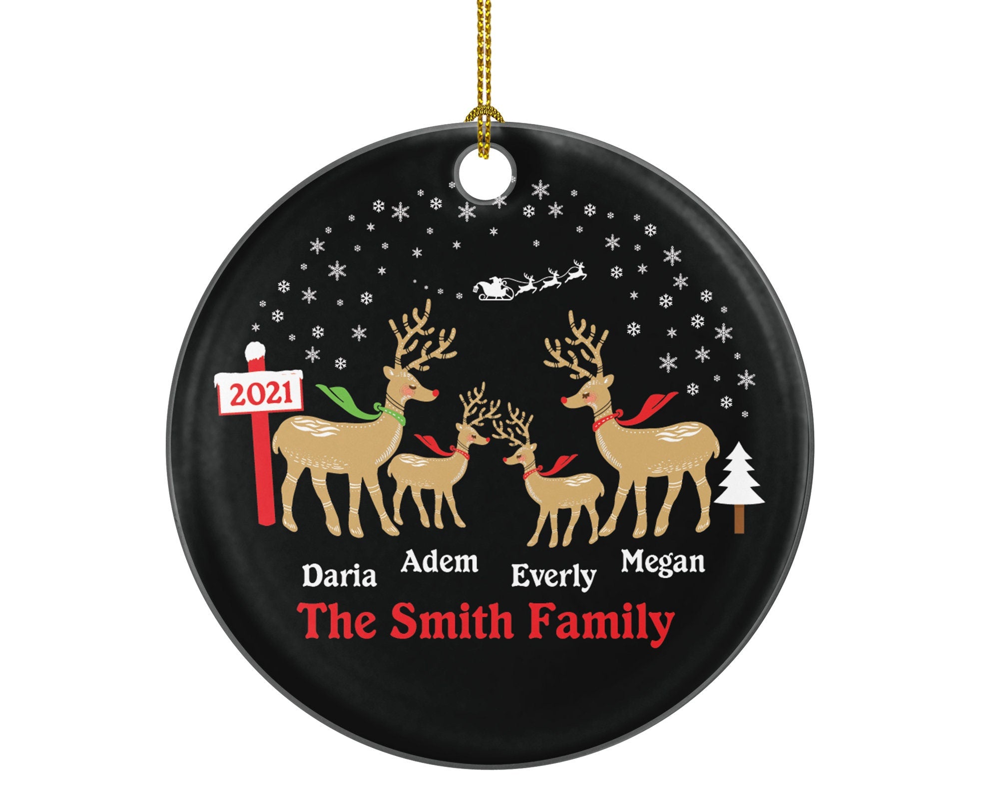 Family of 4 Personalized Christmas Ornament Four Xmas Reindeer Deer Mother Father New Baby Girl Boy Children Kids Wife Husband Name Gift