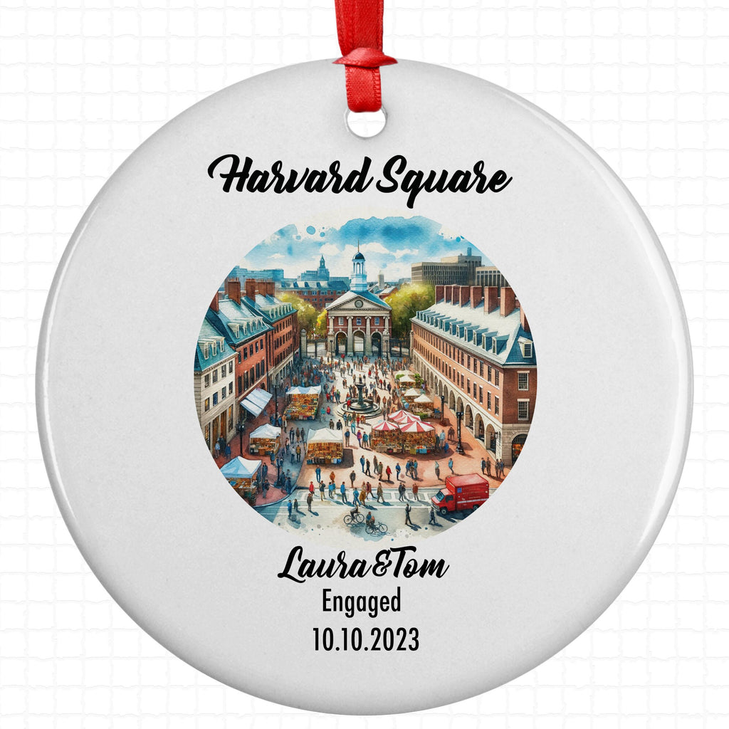 Harvard Square Ornament, Engagement, Married, Travel, Gift for Engaged Couple, Engagement Gift, Trip, Vacation Souvenir